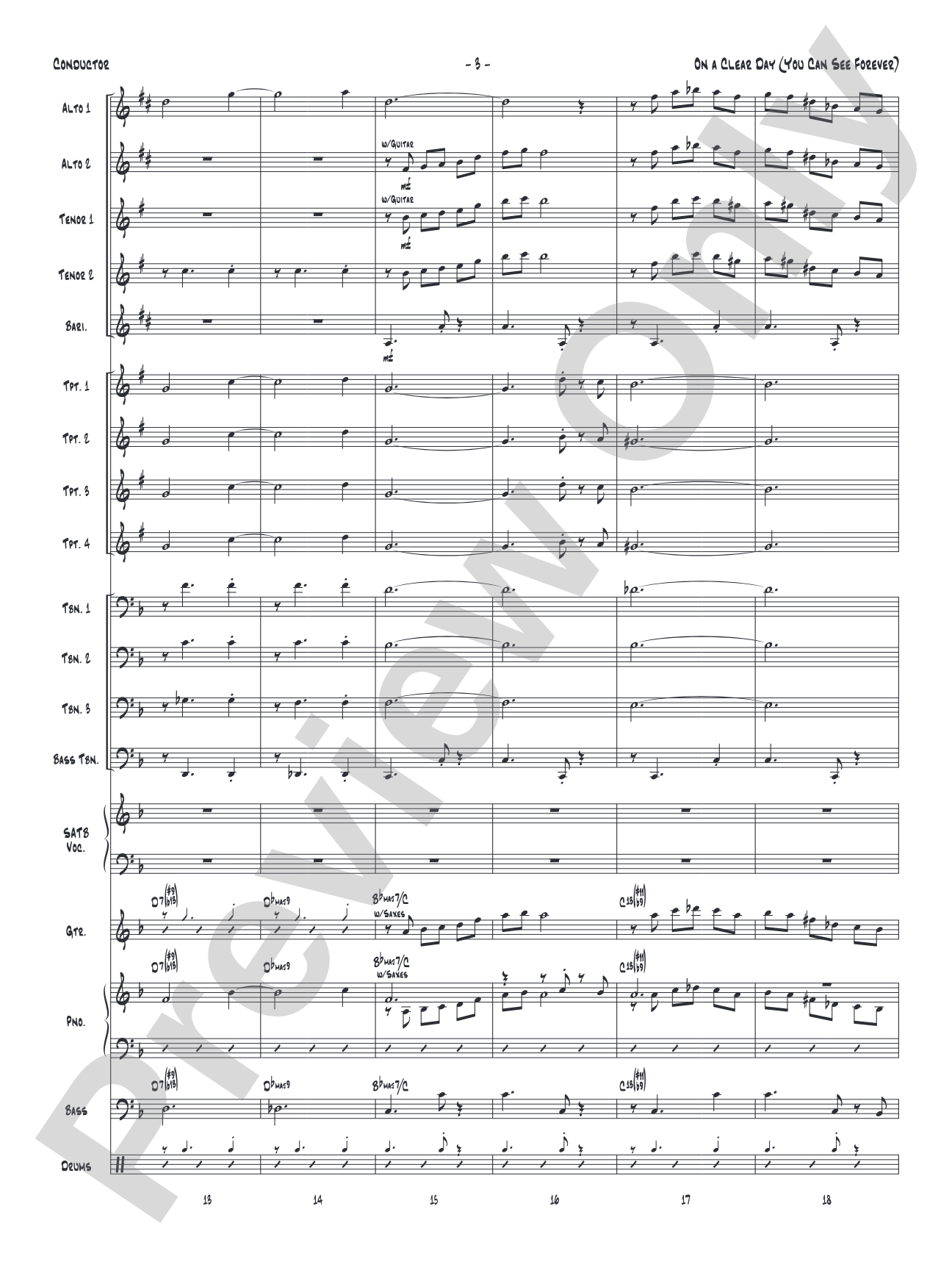 On a Clear Day (You Can See Forever): Vocal Solo with Jazz Ensemble Conductor Score & Parts