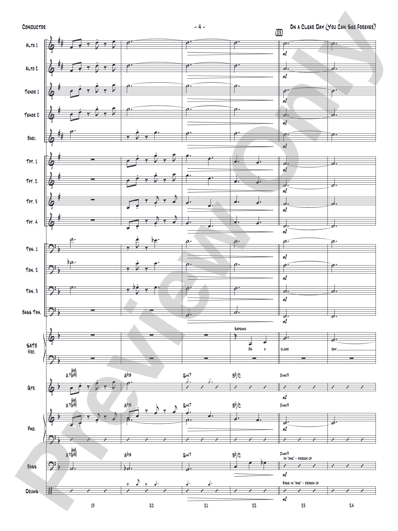 On a Clear Day (You Can See Forever): Vocal Solo with Jazz Ensemble Conductor Score & Parts