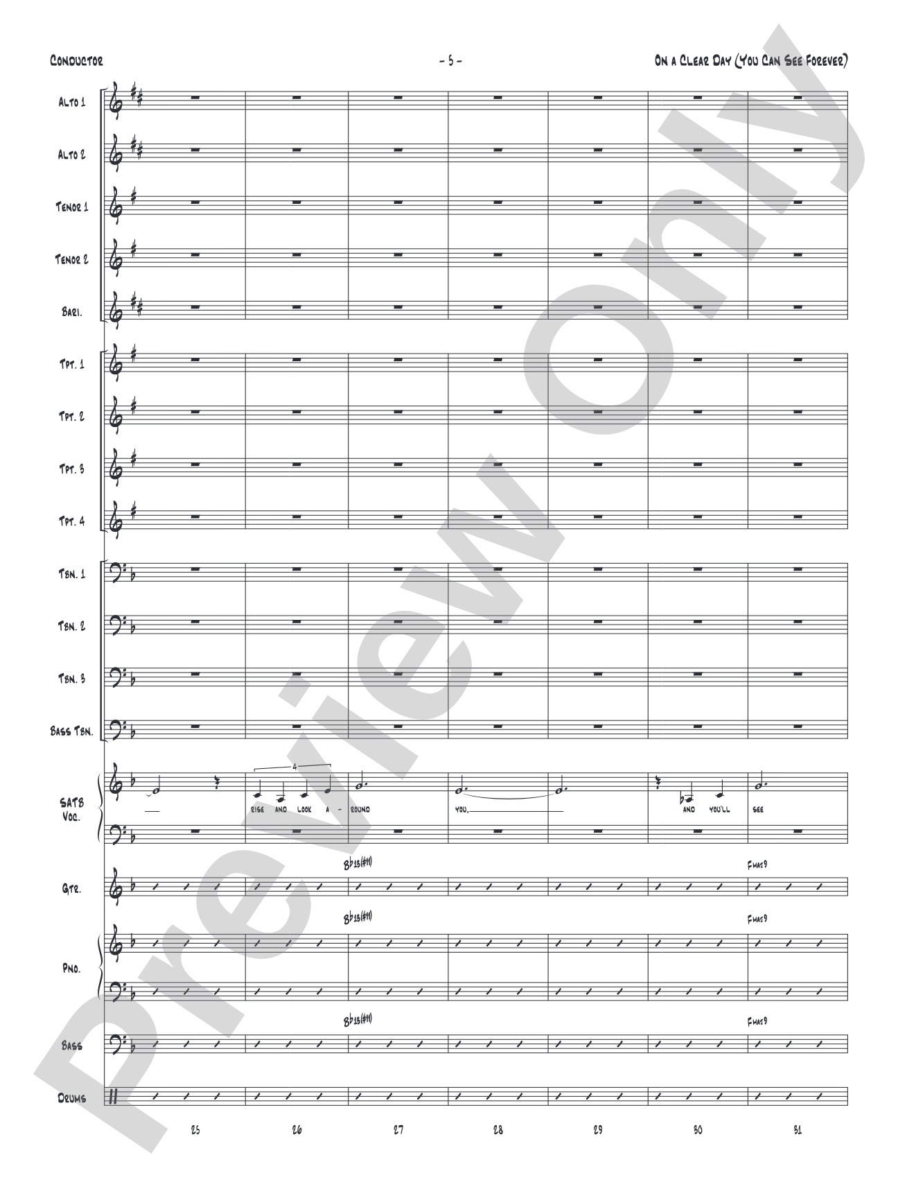 On a Clear Day (You Can See Forever): Vocal Solo with Jazz Ensemble Conductor Score & Parts