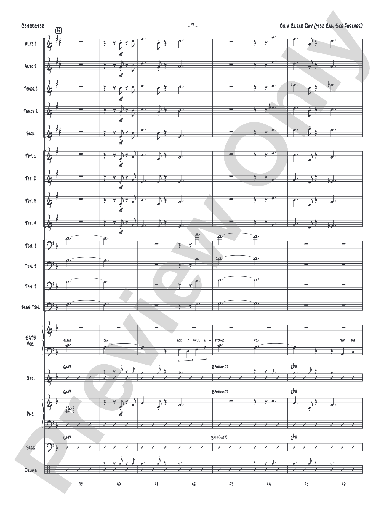 On a Clear Day (You Can See Forever): Vocal Solo with Jazz Ensemble Conductor Score & Parts
