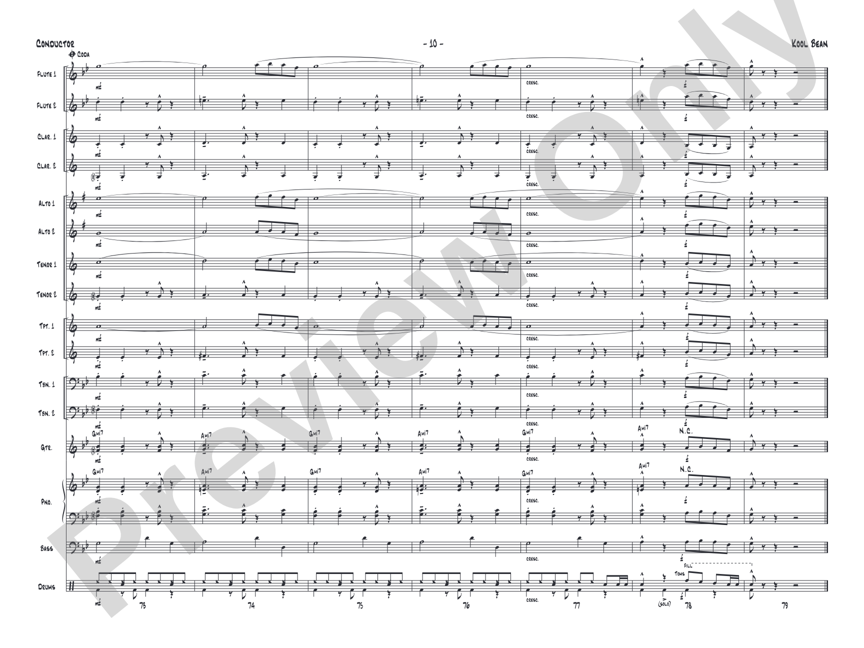 Kool Bean: Jazz Ensemble Conductor Score & Parts