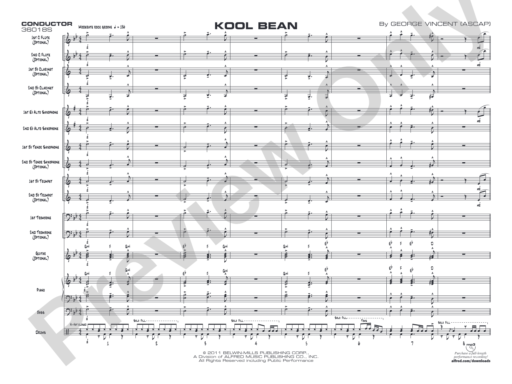 Kool Bean: Jazz Ensemble Conductor Score & Parts