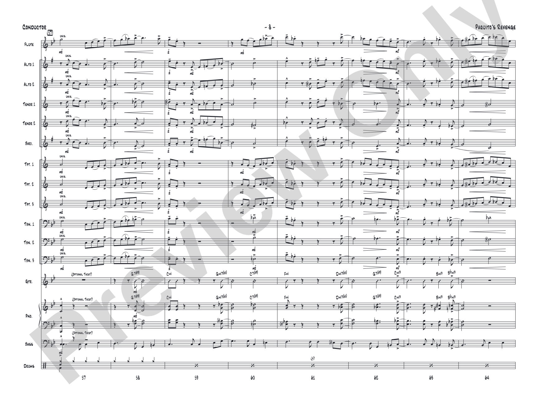 Paquito's Revenge: Jazz Ensemble Conductor Score & Parts