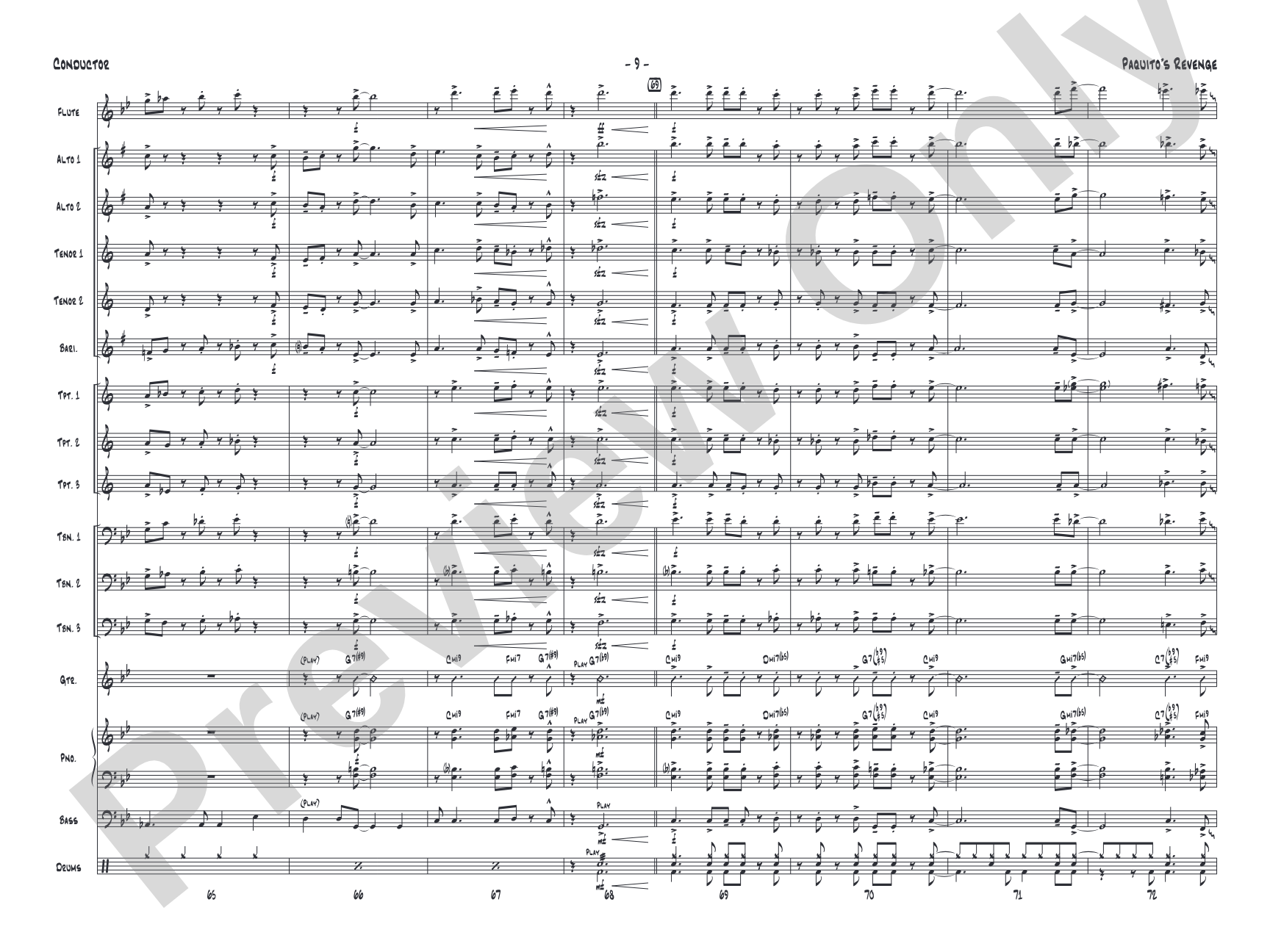 Paquito's Revenge: Jazz Ensemble Conductor Score & Parts