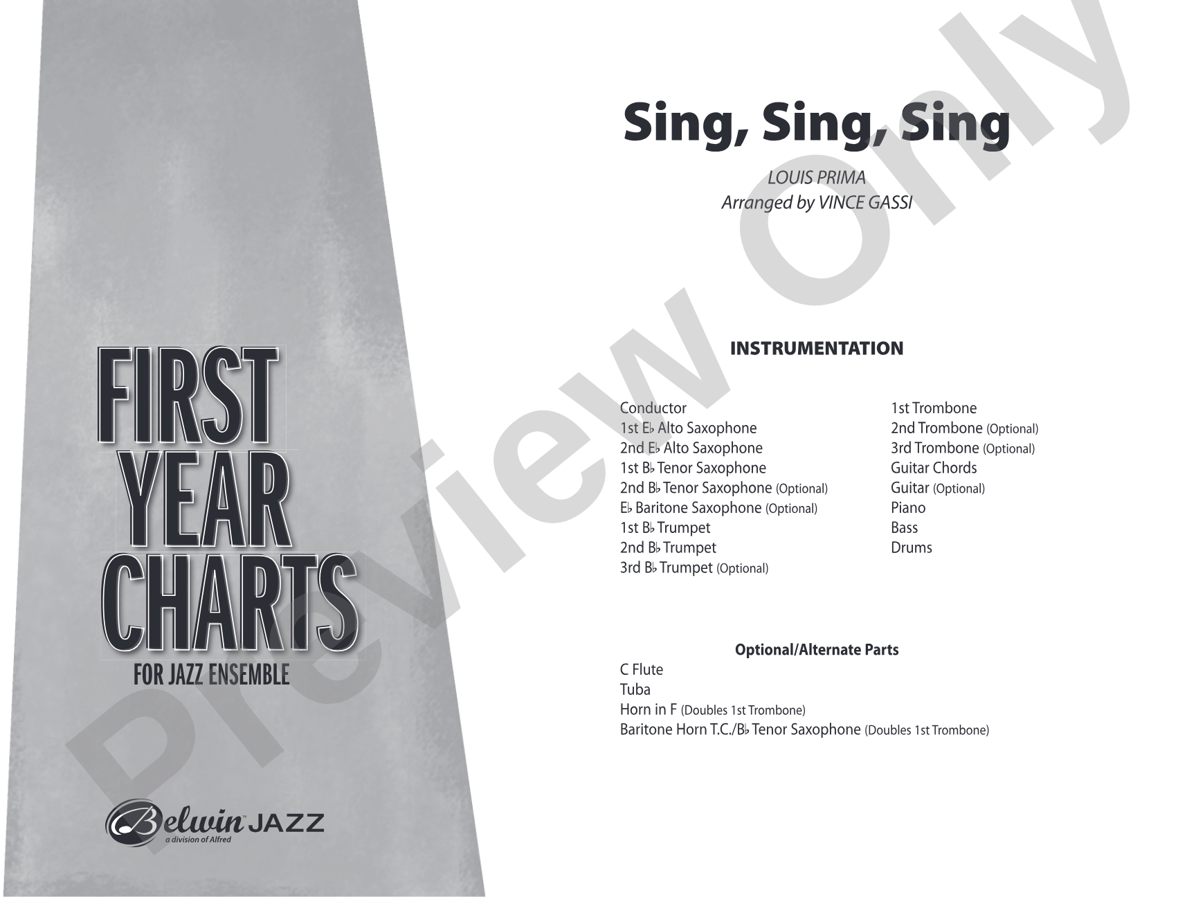 Sing, Sing, Sing: Jazz Ensemble Conductor Score & Parts