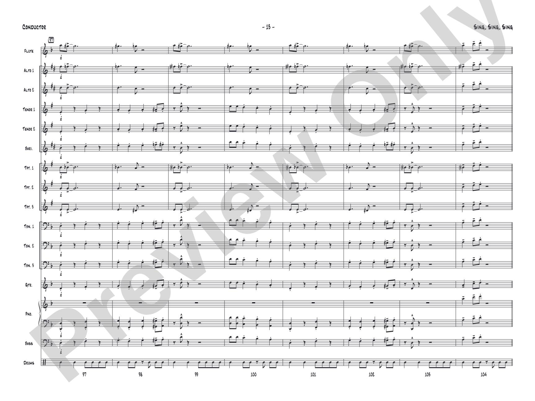 Sing, Sing, Sing: Jazz Ensemble Conductor Score & Parts