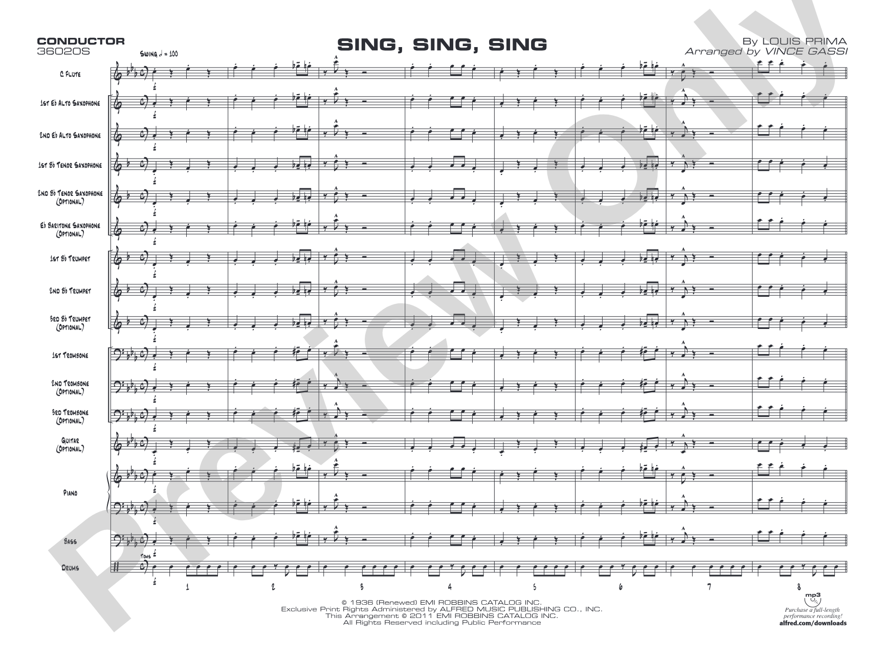 Sing, Sing, Sing: Jazz Ensemble Conductor Score & Parts