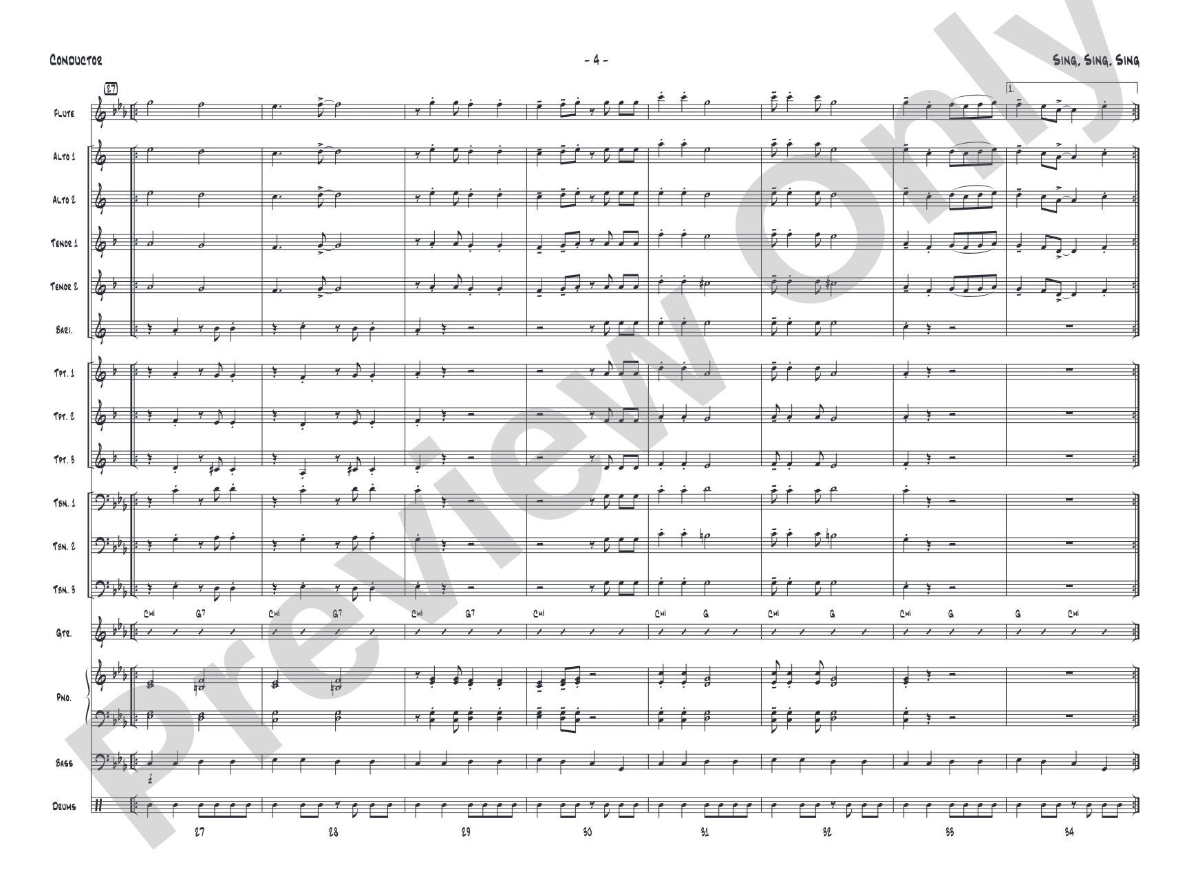 Sing, Sing, Sing: Jazz Ensemble Conductor Score & Parts