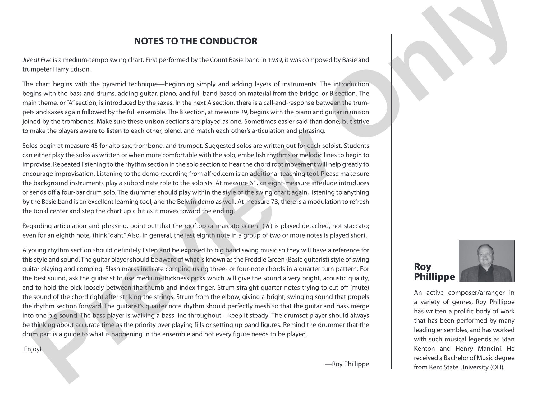 Jive at Five: Jazz Ensemble Conductor Score & Parts