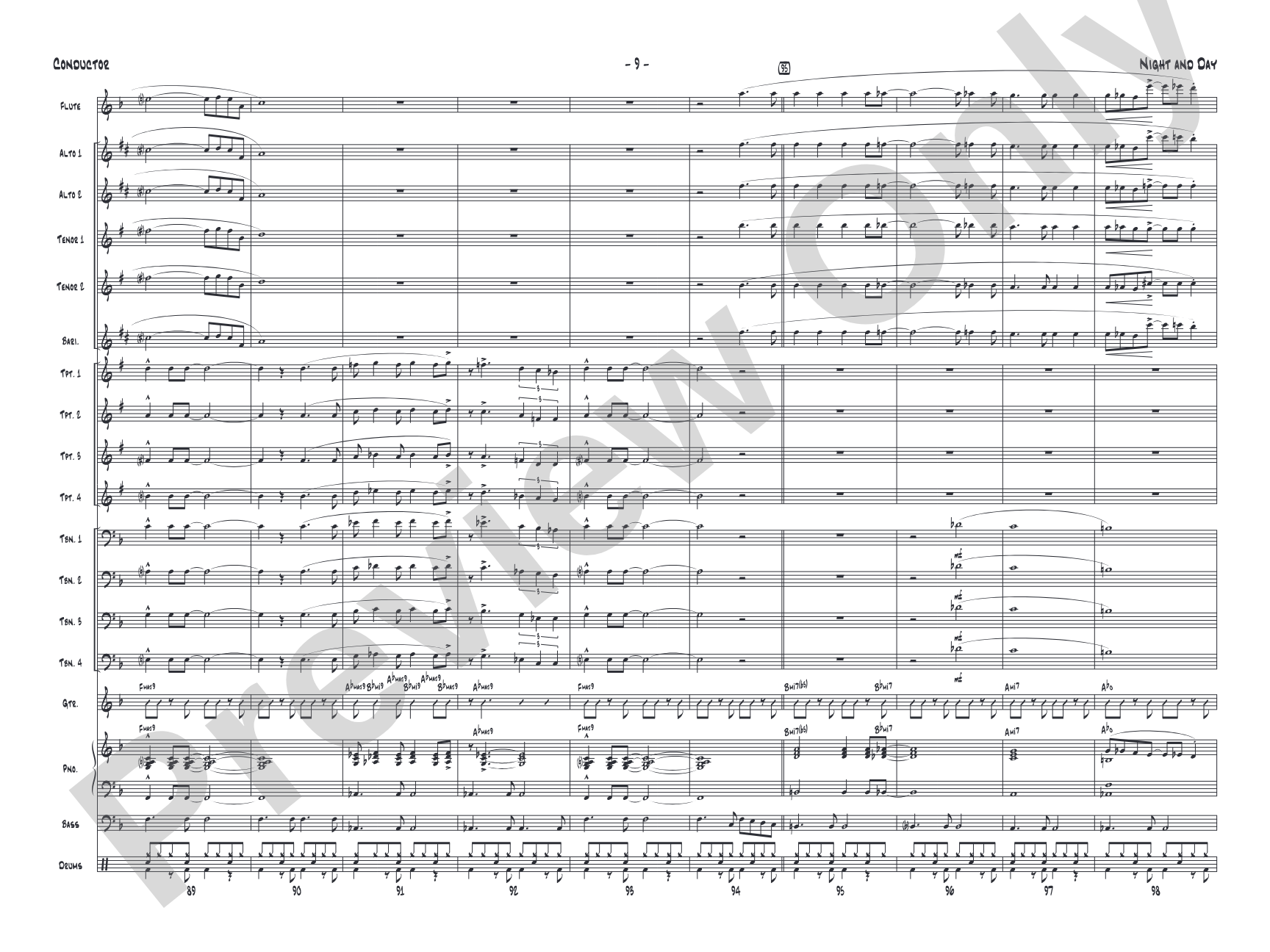 Night and Day: Jazz Ensemble Conductor Score & Parts