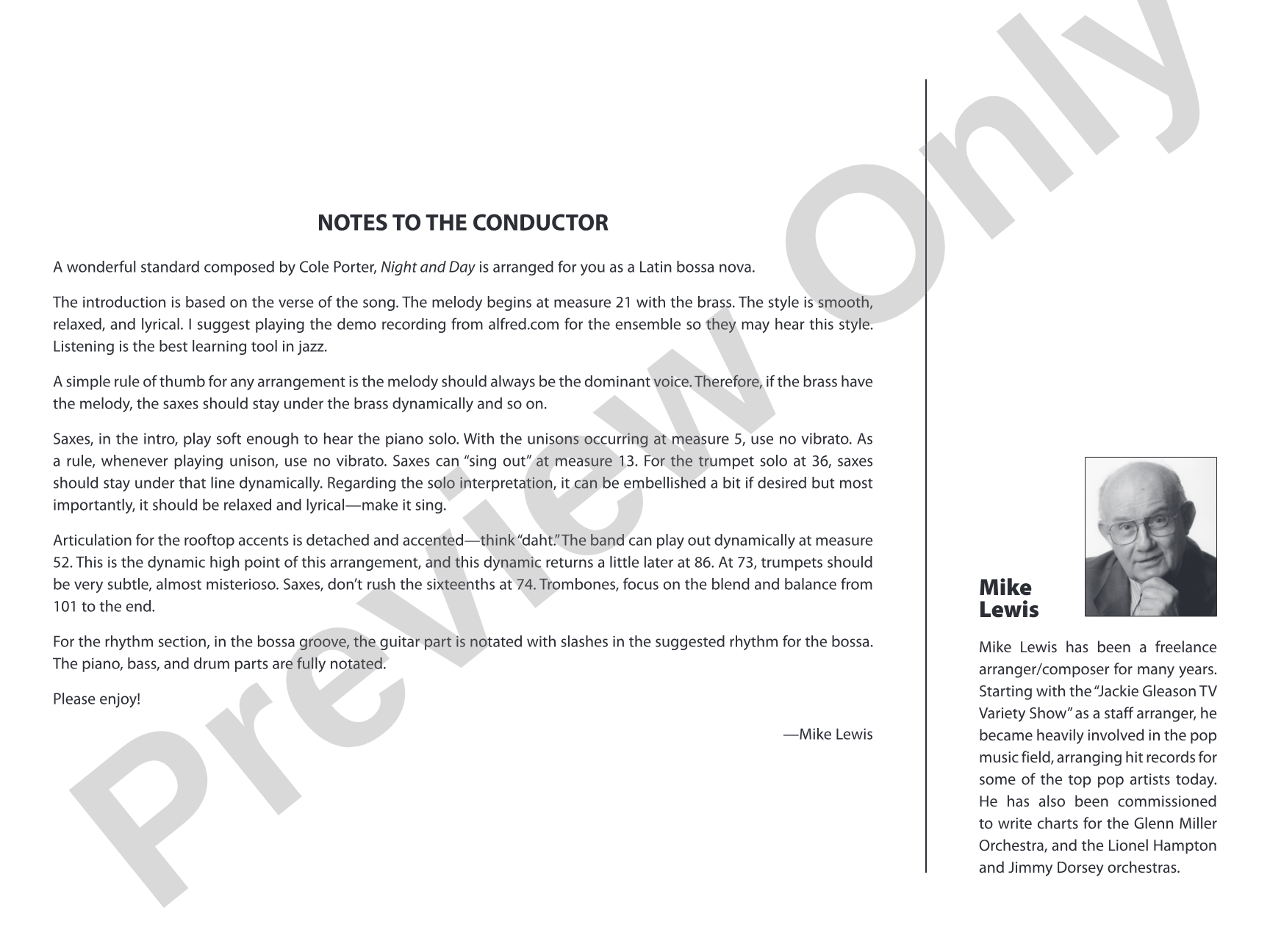 Night and Day: Jazz Ensemble Conductor Score & Parts