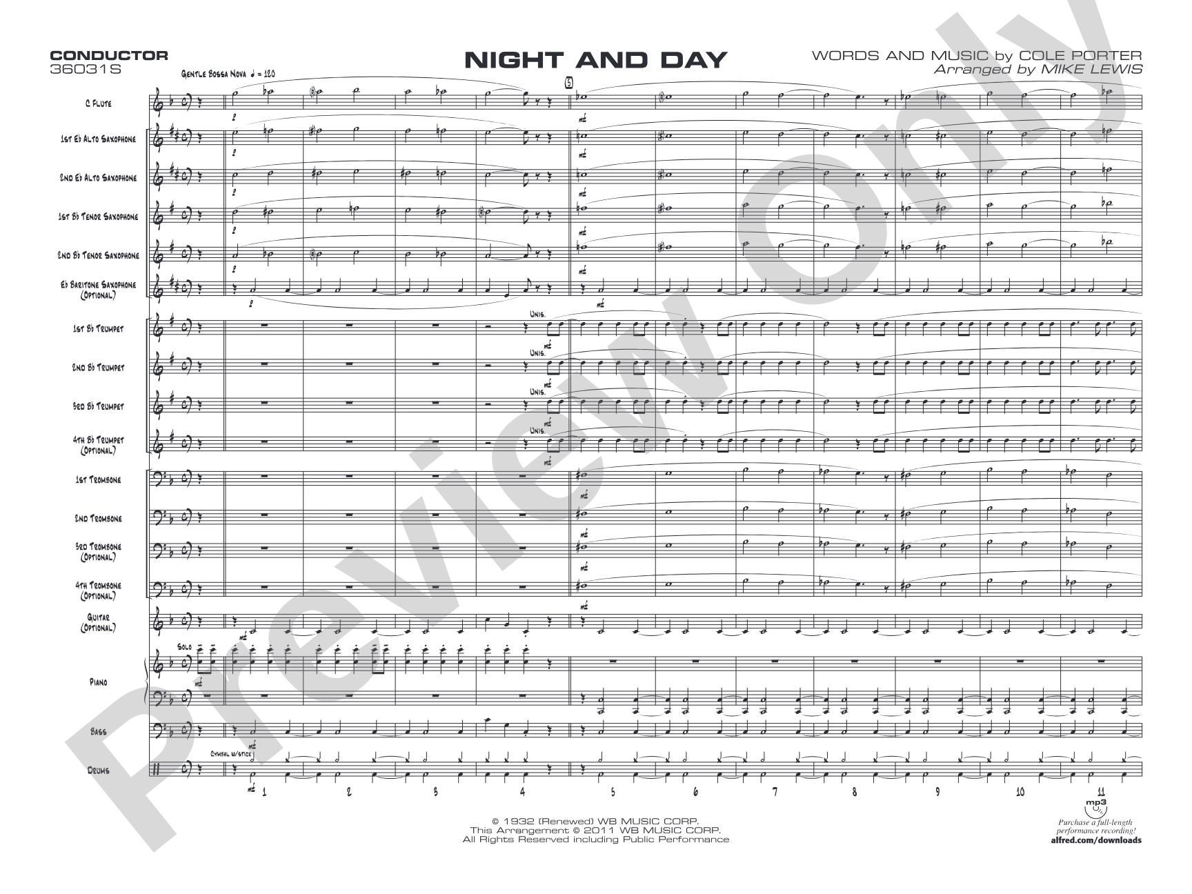 Night and Day: Jazz Ensemble Conductor Score & Parts