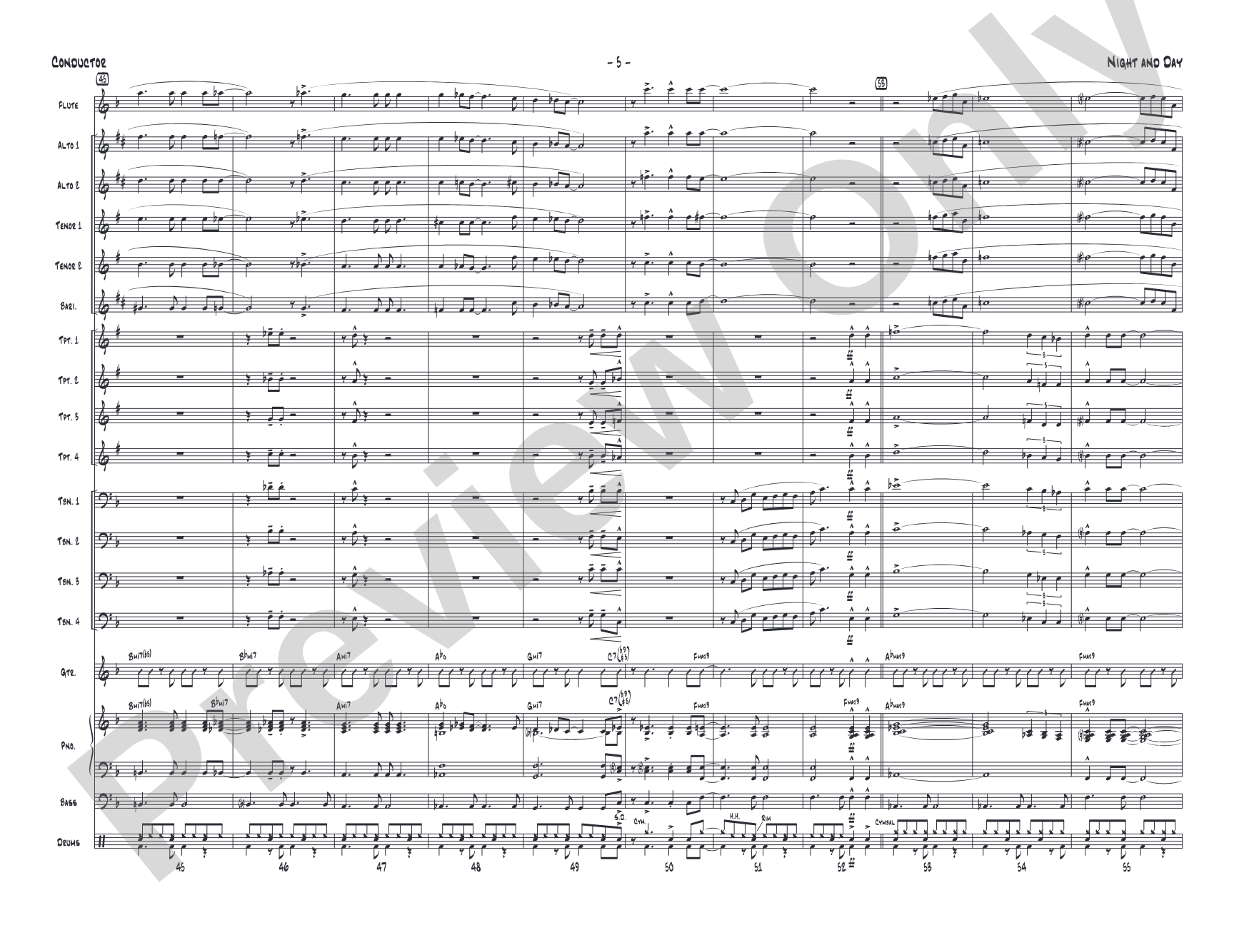 Night and Day: Jazz Ensemble Conductor Score & Parts