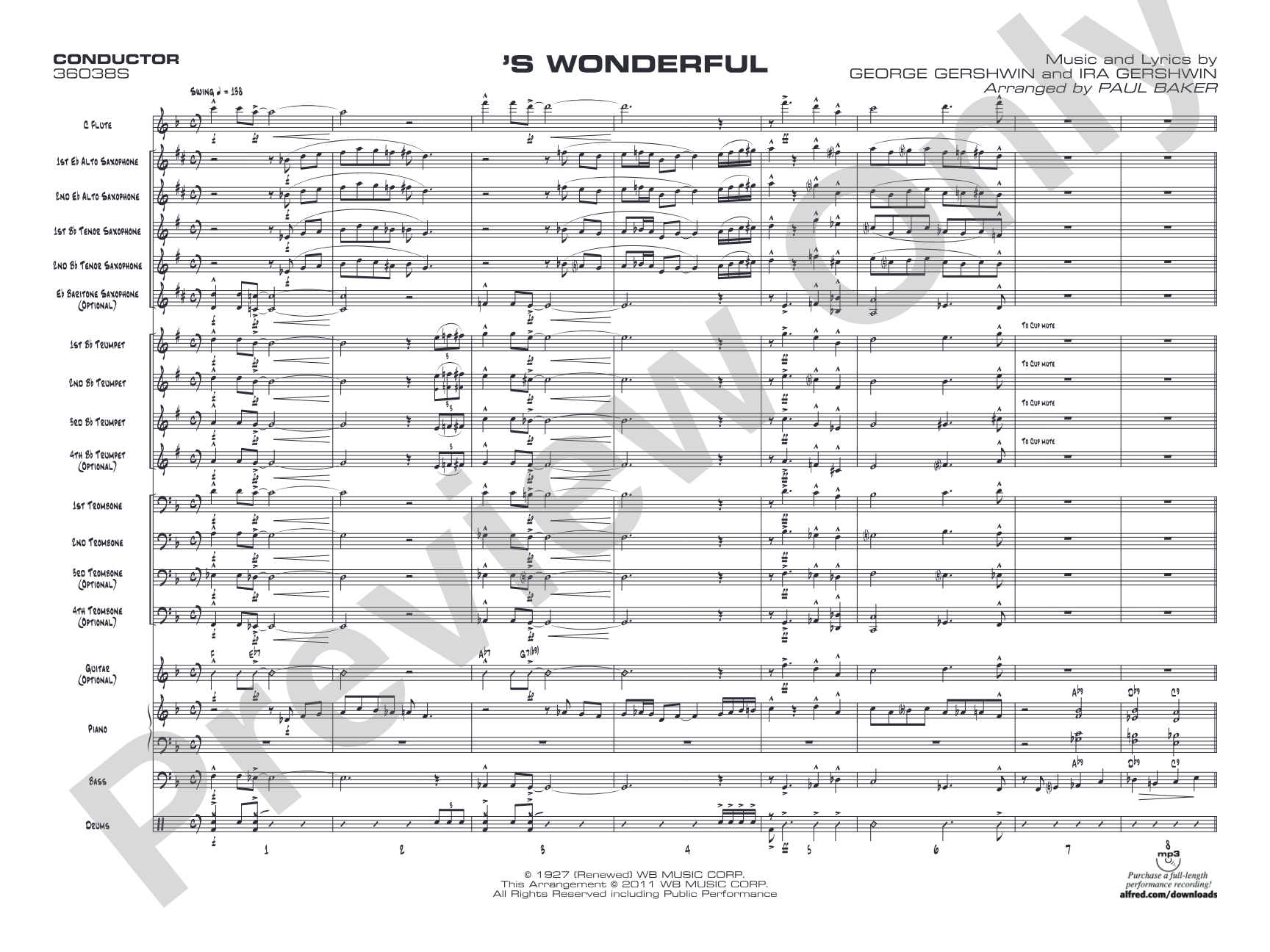 'S Wonderful: Jazz Ensemble Conductor Score & Parts
