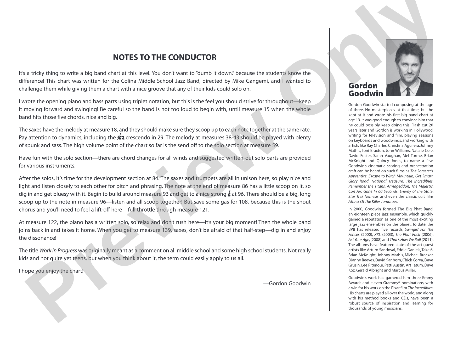 Work in Progress: Jazz Ensemble Conductor Score & Parts