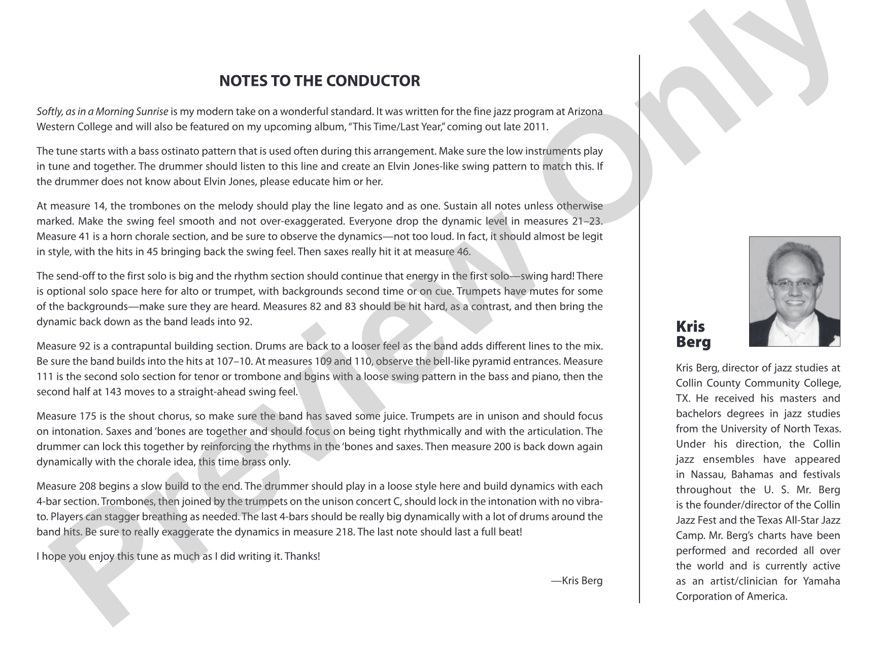 Softly, as in a Morning Sunrise: Jazz Ensemble Conductor Score & Parts
