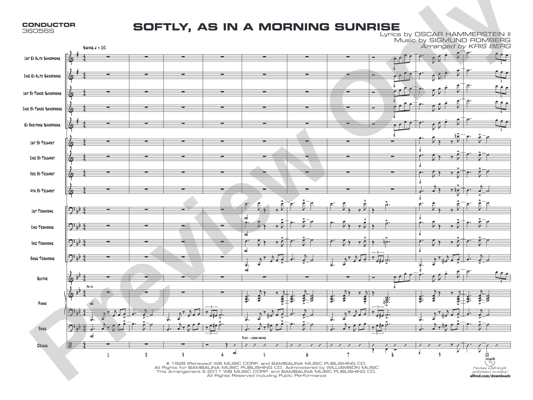 Softly, as in a Morning Sunrise: Jazz Ensemble Conductor Score & Parts
