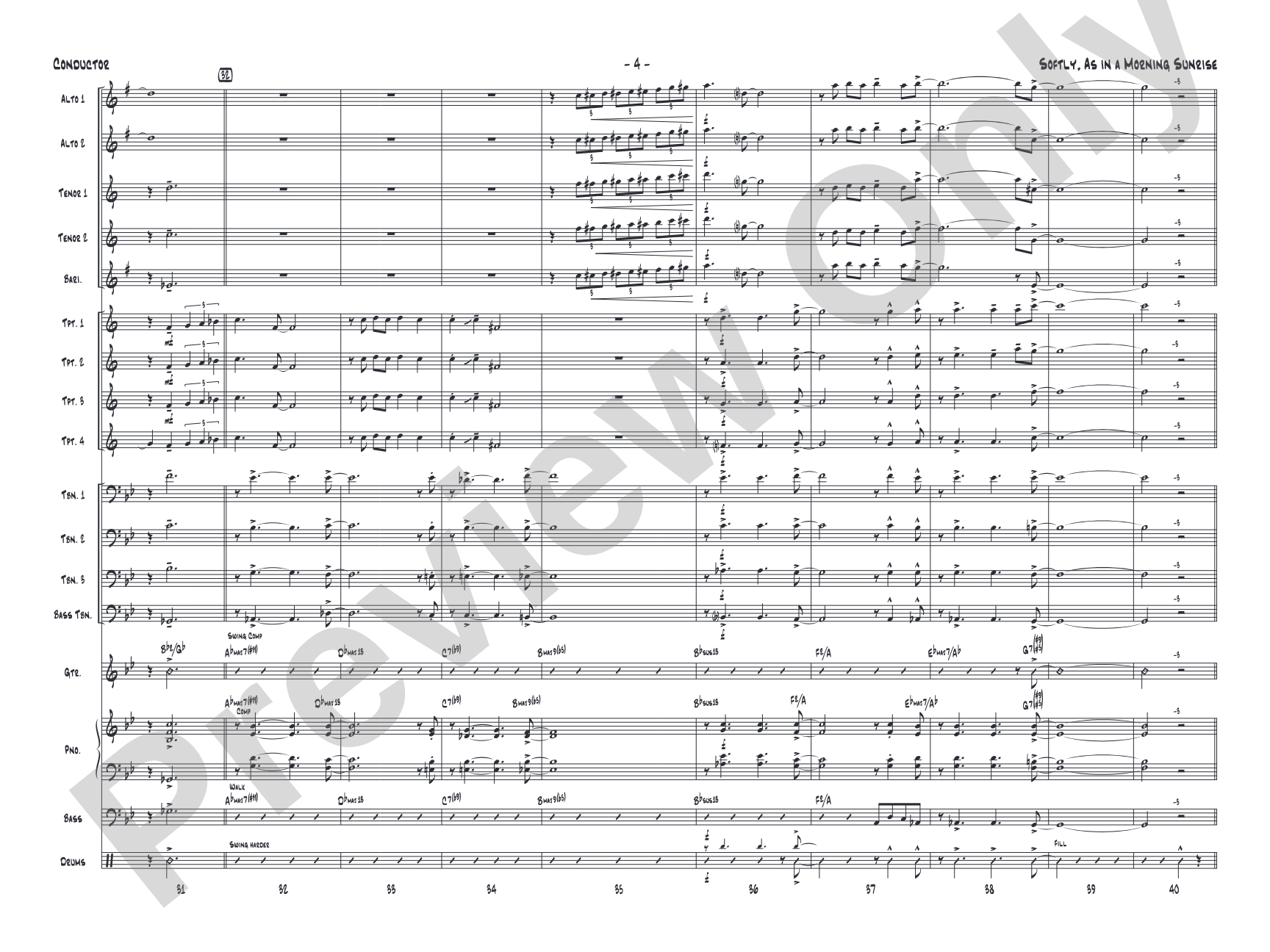 Softly, as in a Morning Sunrise: Jazz Ensemble Conductor Score & Parts