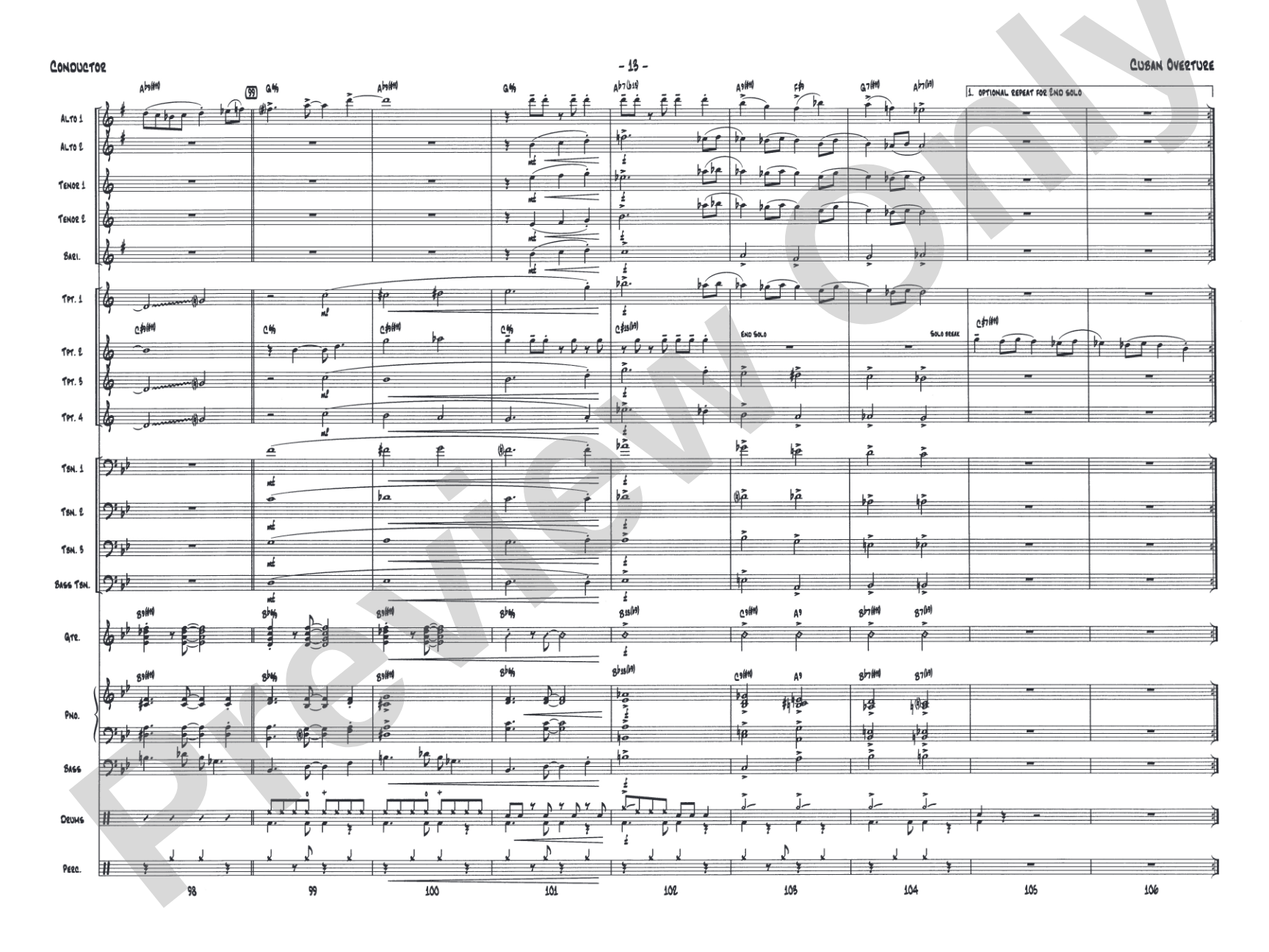 Cuban Overture: Jazz Ensemble Conductor Score & Parts