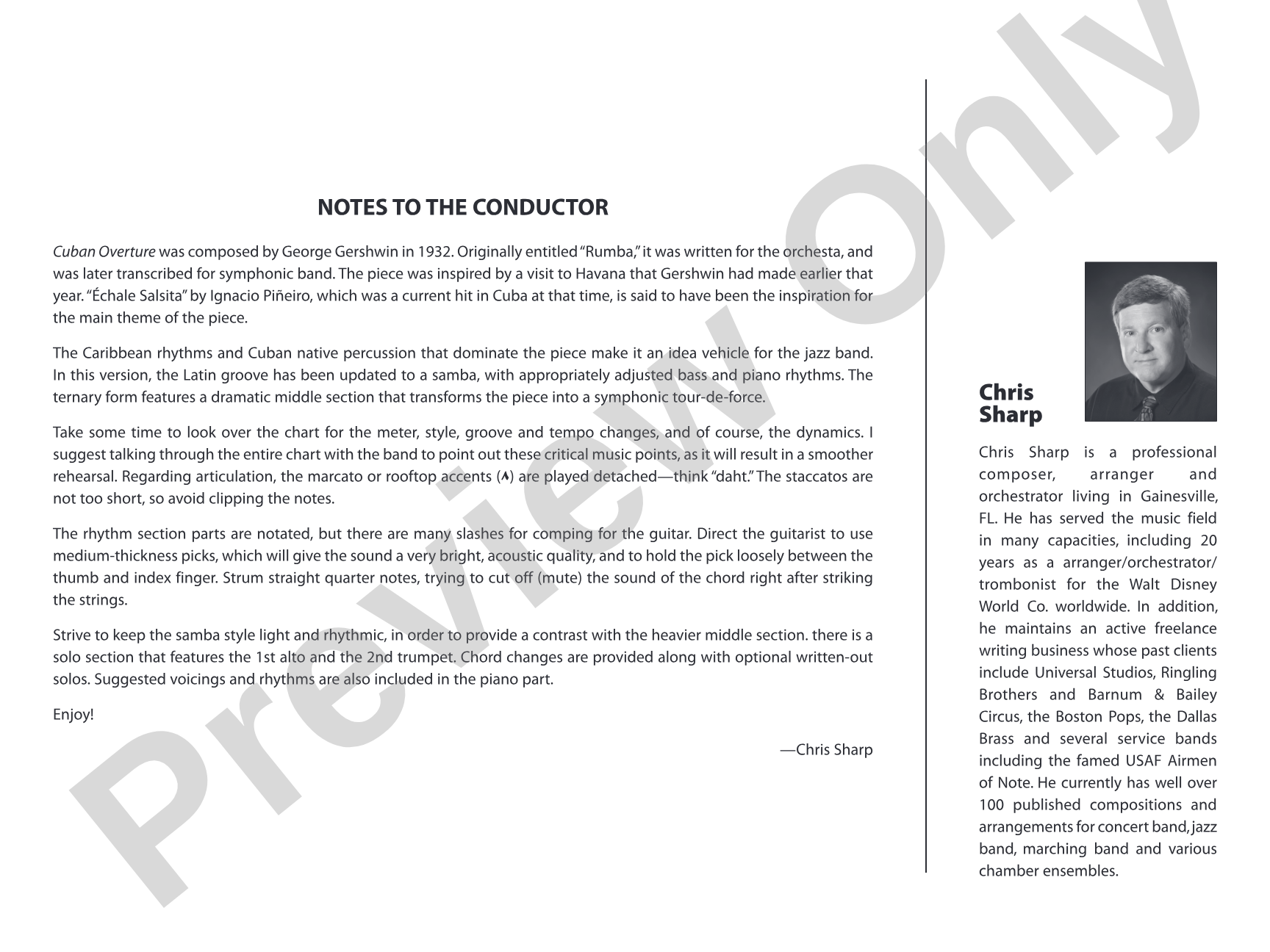 Cuban Overture: Jazz Ensemble Conductor Score & Parts