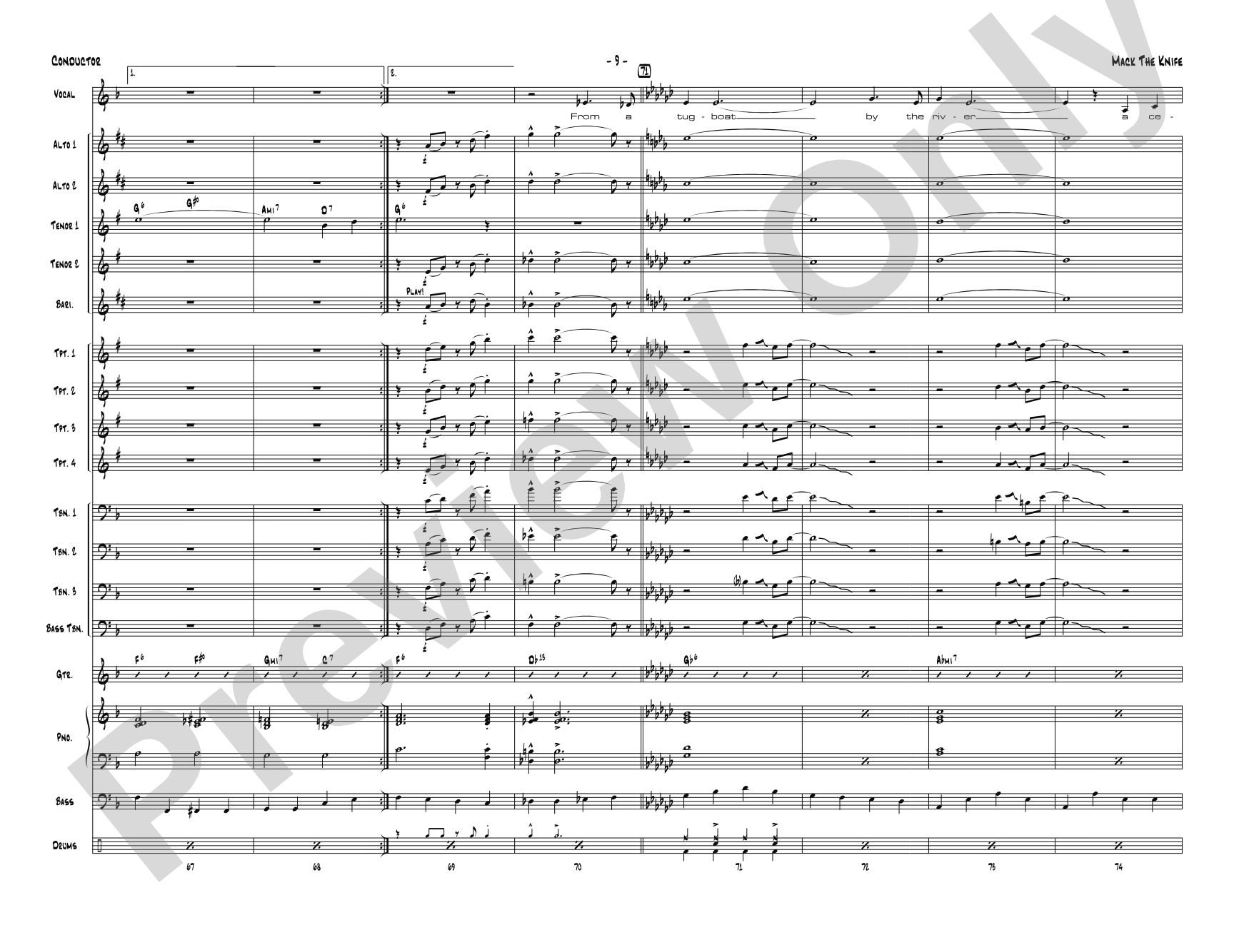 Mack the Knife: Vocal Solo with Jazz Ensemble Conductor Score & Parts