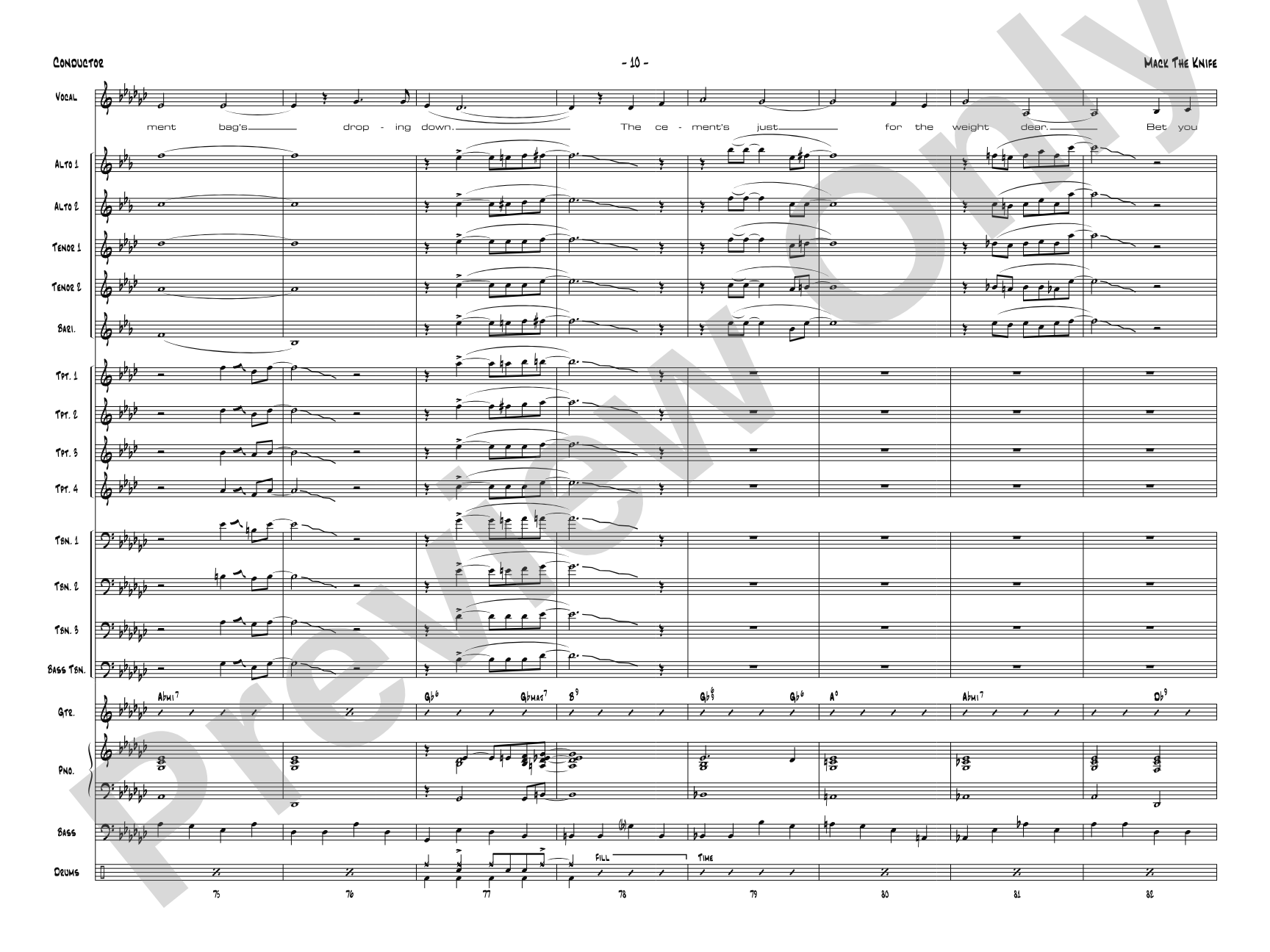 Mack the Knife: Vocal Solo with Jazz Ensemble Conductor Score & Parts