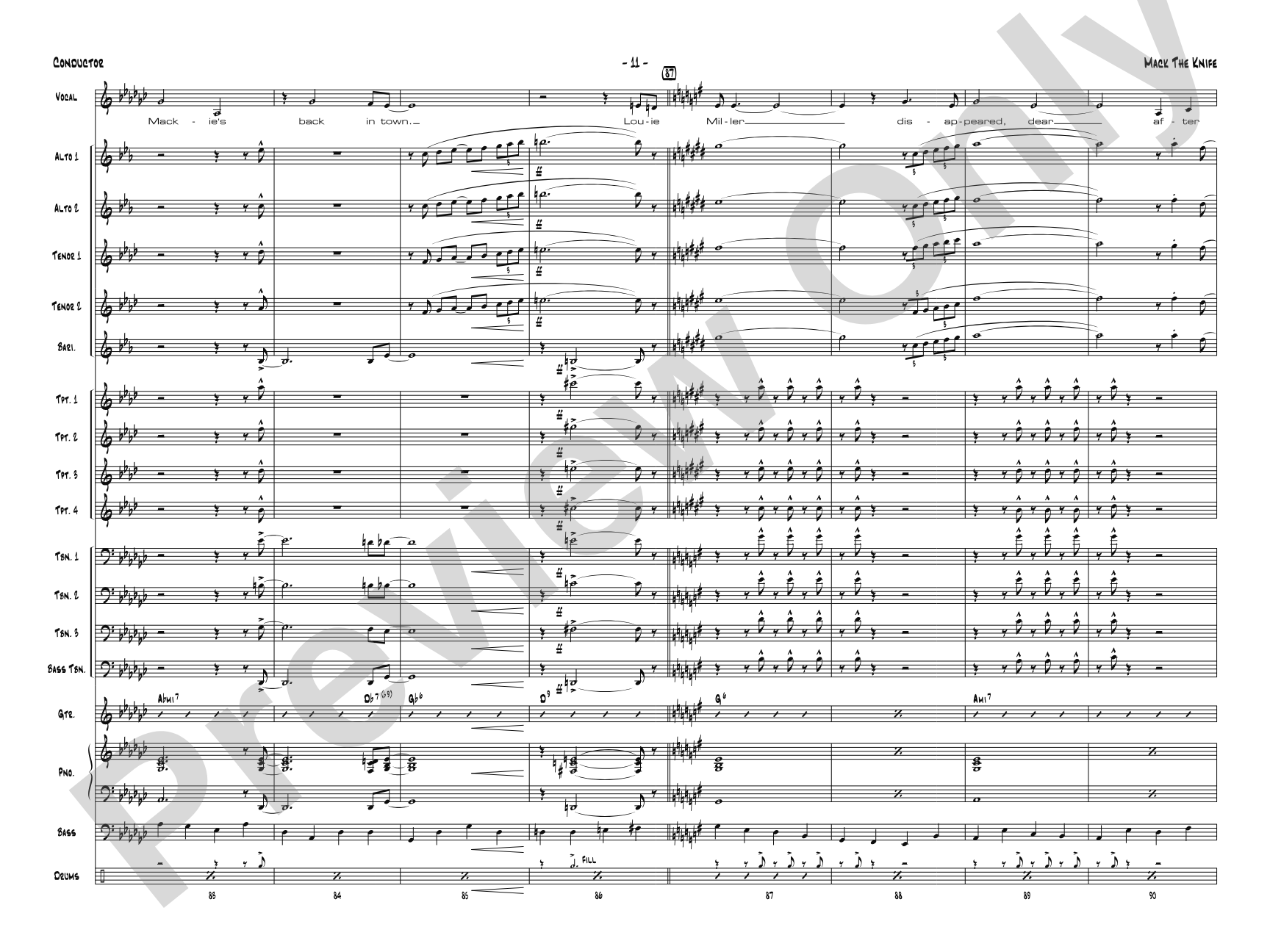Mack the Knife: Vocal Solo with Jazz Ensemble Conductor Score & Parts