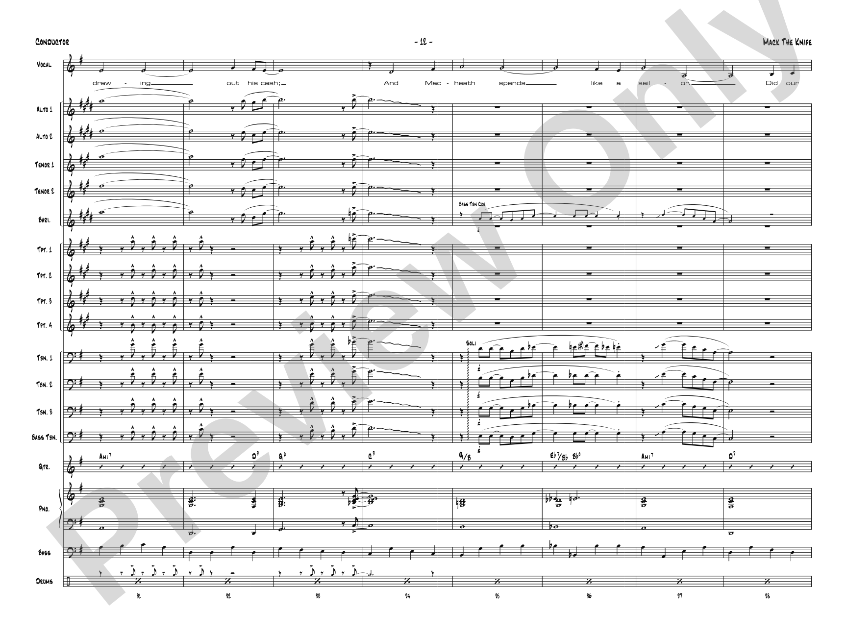 Mack the Knife: Vocal Solo with Jazz Ensemble Conductor Score & Parts