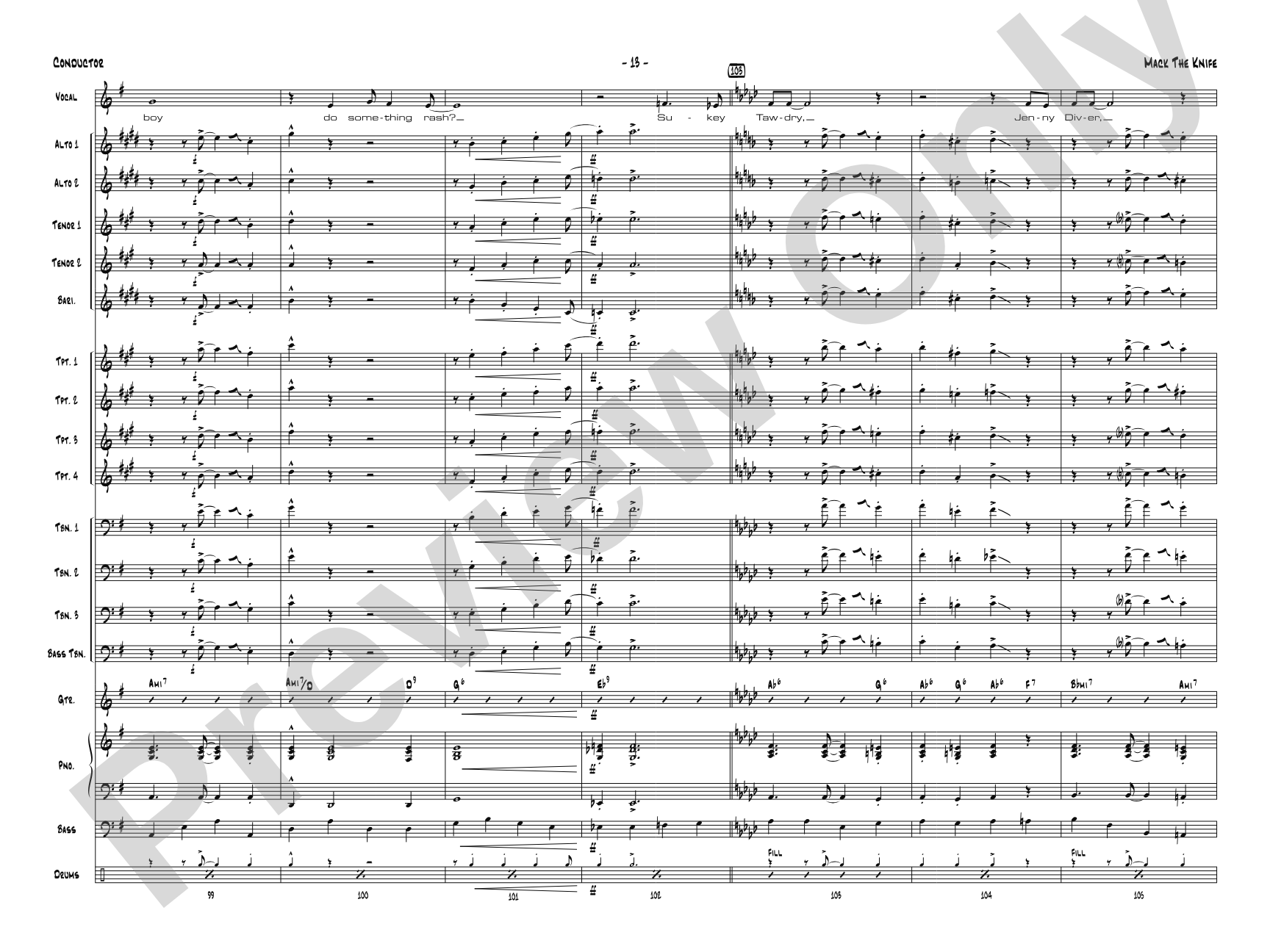 Mack the Knife: Vocal Solo with Jazz Ensemble Conductor Score & Parts