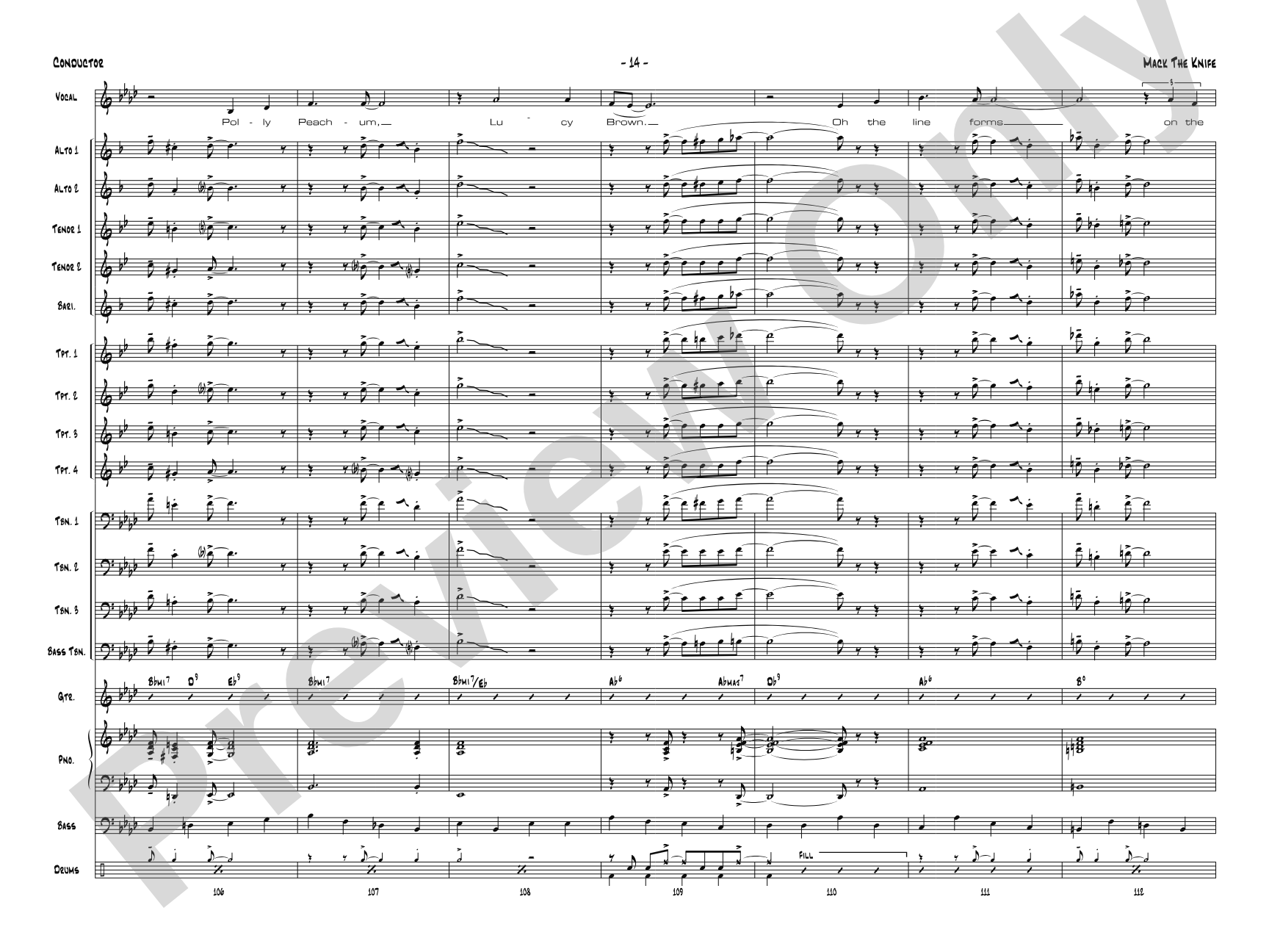 Mack the Knife: Vocal Solo with Jazz Ensemble Conductor Score & Parts