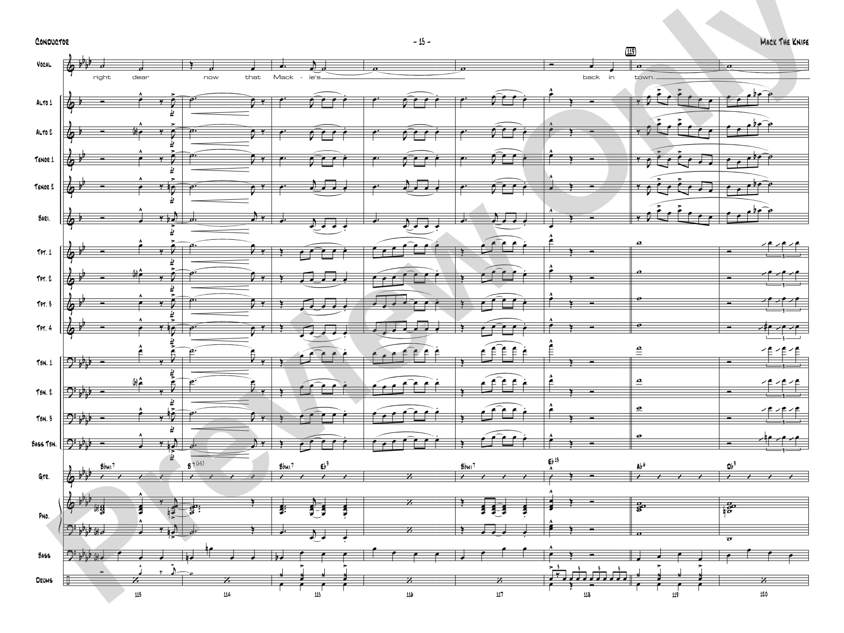 Mack the Knife: Vocal Solo with Jazz Ensemble Conductor Score & Parts