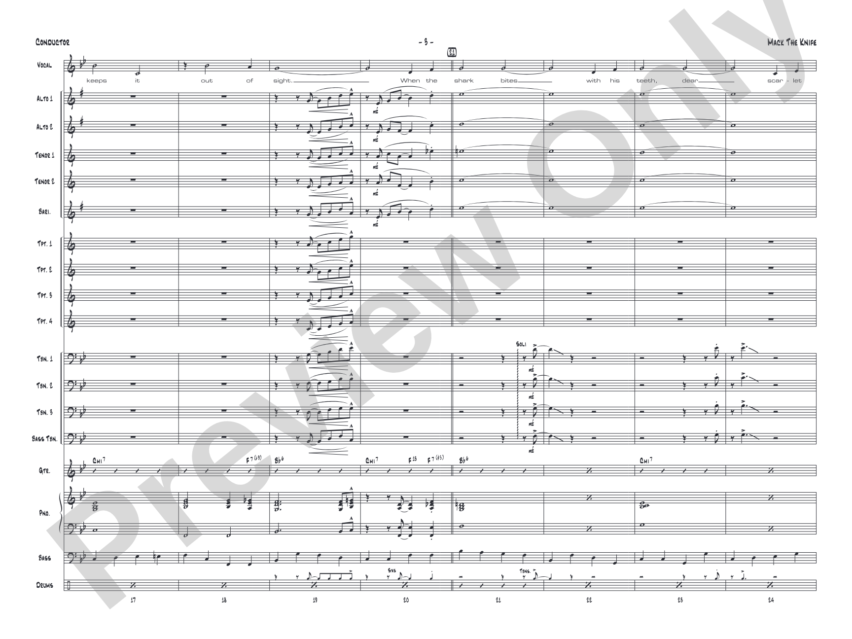 Mack the Knife: Vocal Solo with Jazz Ensemble Conductor Score & Parts
