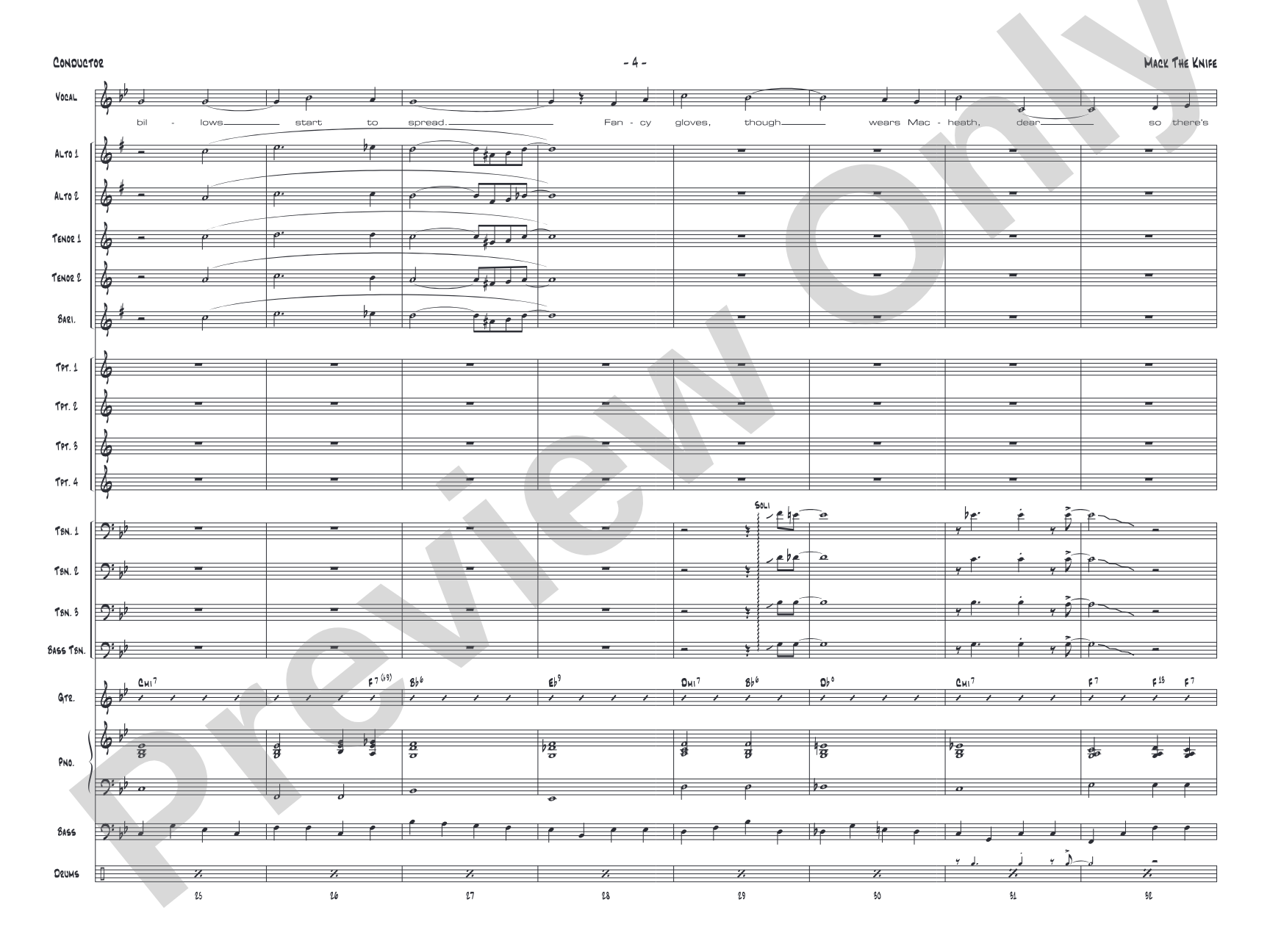 Mack the Knife: Vocal Solo with Jazz Ensemble Conductor Score & Parts