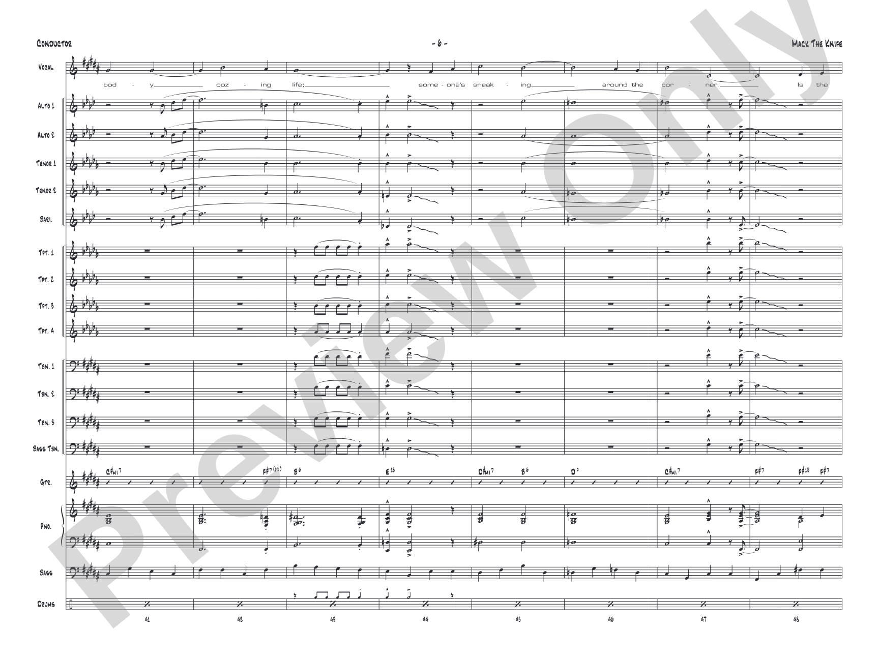 Mack the Knife: Vocal Solo with Jazz Ensemble Conductor Score & Parts