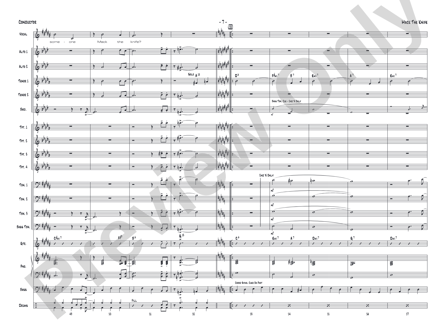 Mack the Knife: Vocal Solo with Jazz Ensemble Conductor Score & Parts