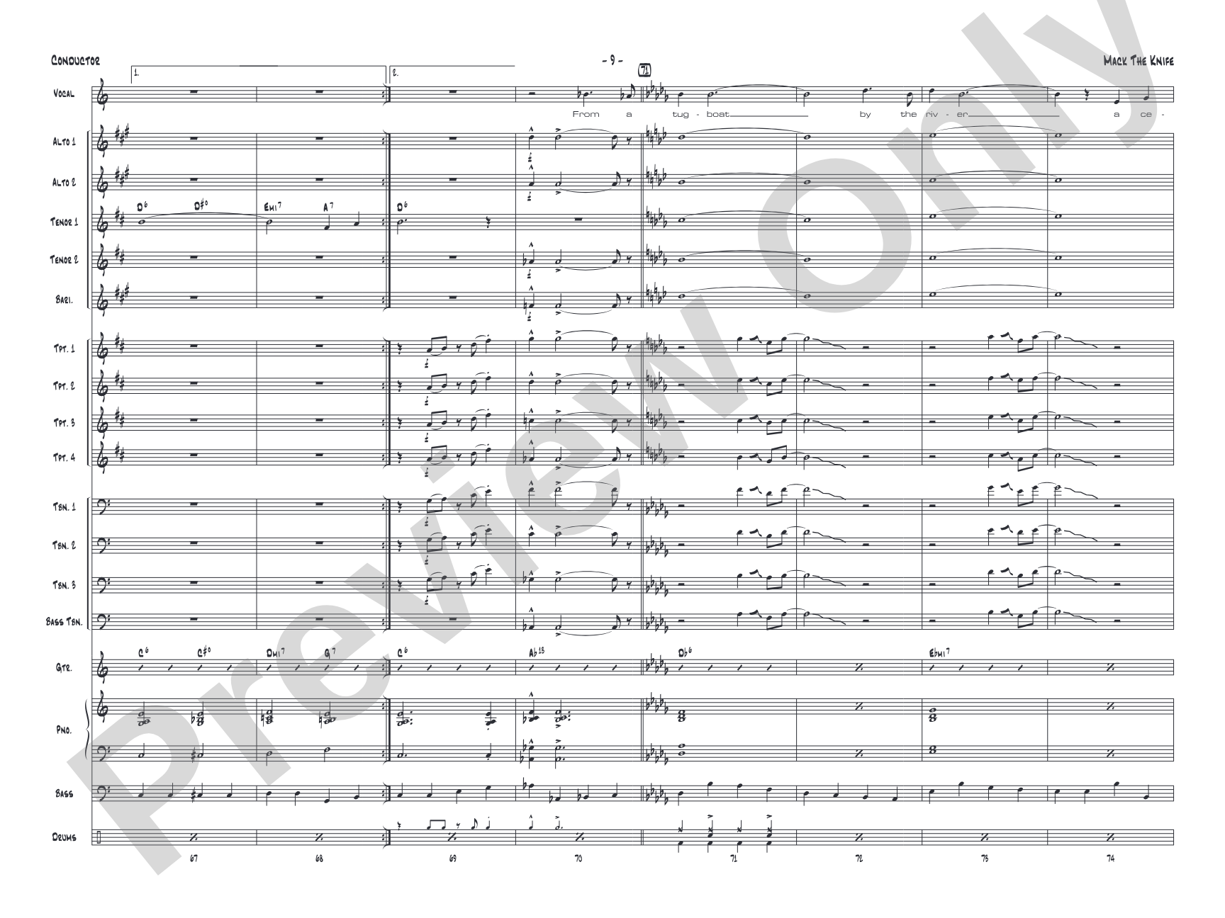 Mack the Knife: Vocal Solo with Jazz Ensemble Conductor Score & Parts