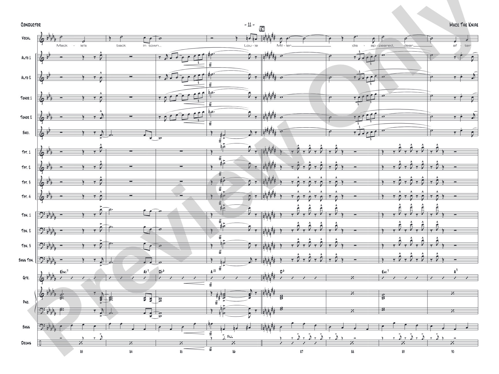 Mack the Knife: Vocal Solo with Jazz Ensemble Conductor Score & Parts
