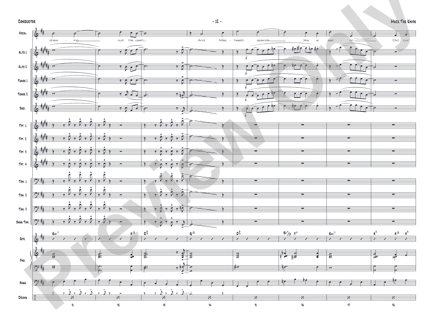 Mack the Knife: Vocal Solo with Jazz Ensemble Conductor Score & Parts
