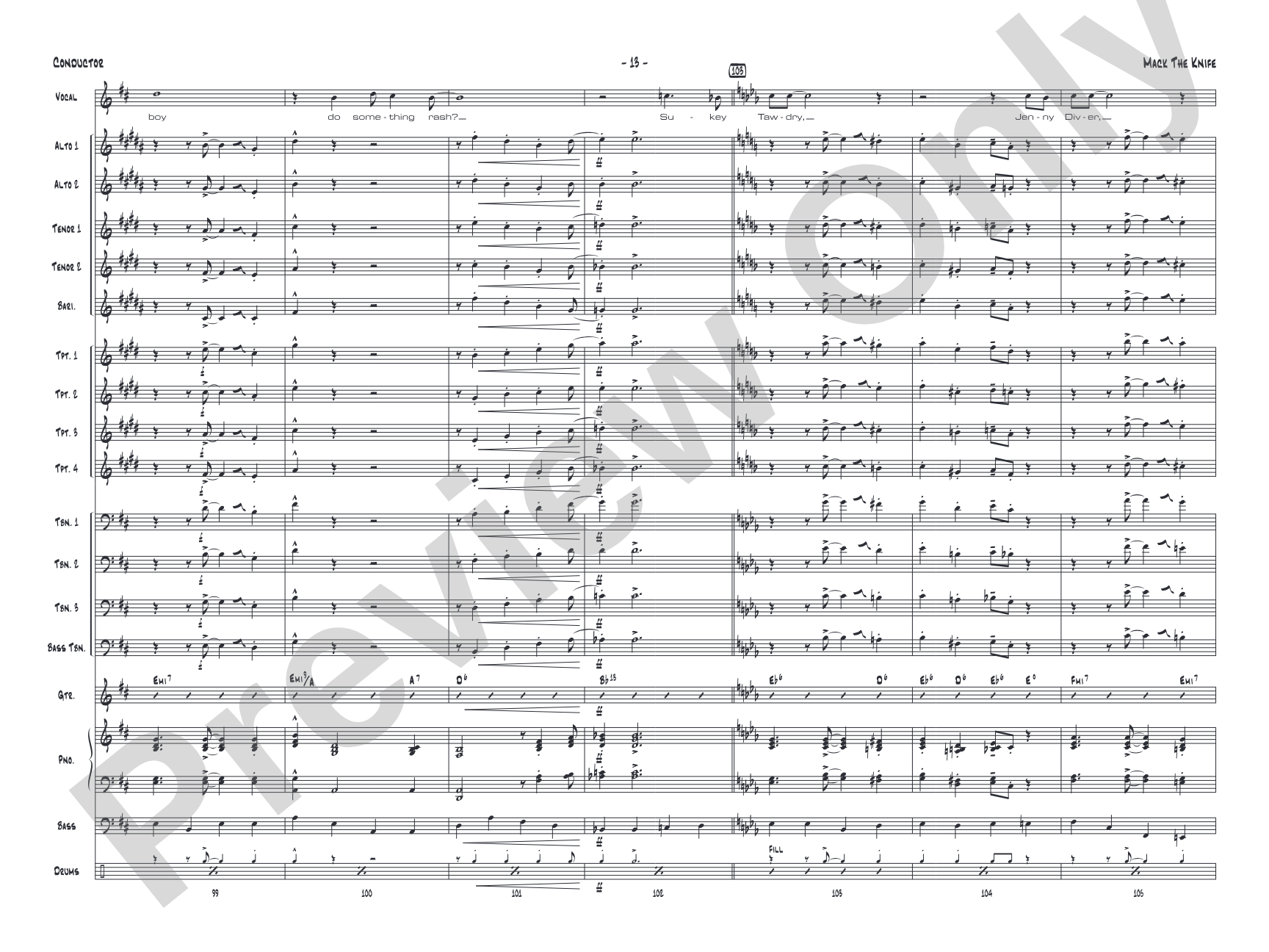 Mack the Knife: Vocal Solo with Jazz Ensemble Conductor Score & Parts