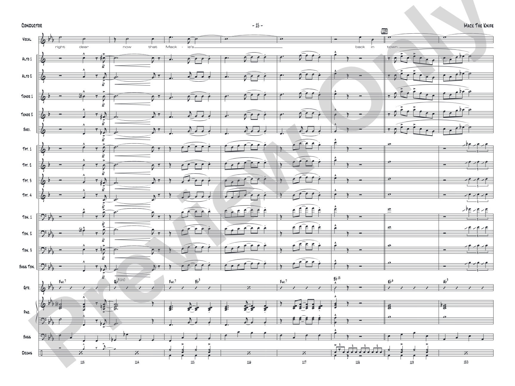 Mack the Knife: Vocal Solo with Jazz Ensemble Conductor Score & Parts