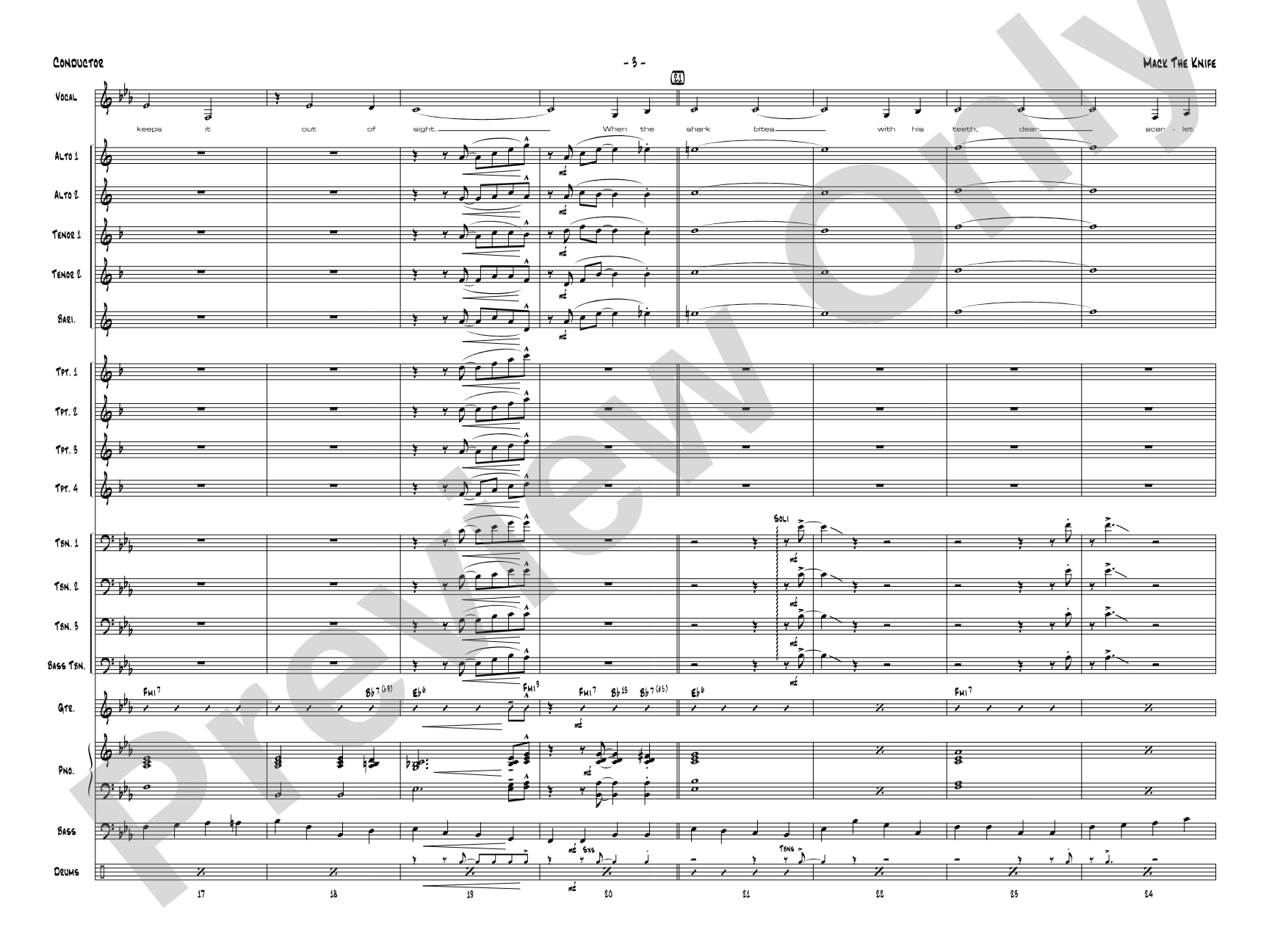 Mack the Knife: Vocal Solo with Jazz Ensemble Conductor Score & Parts