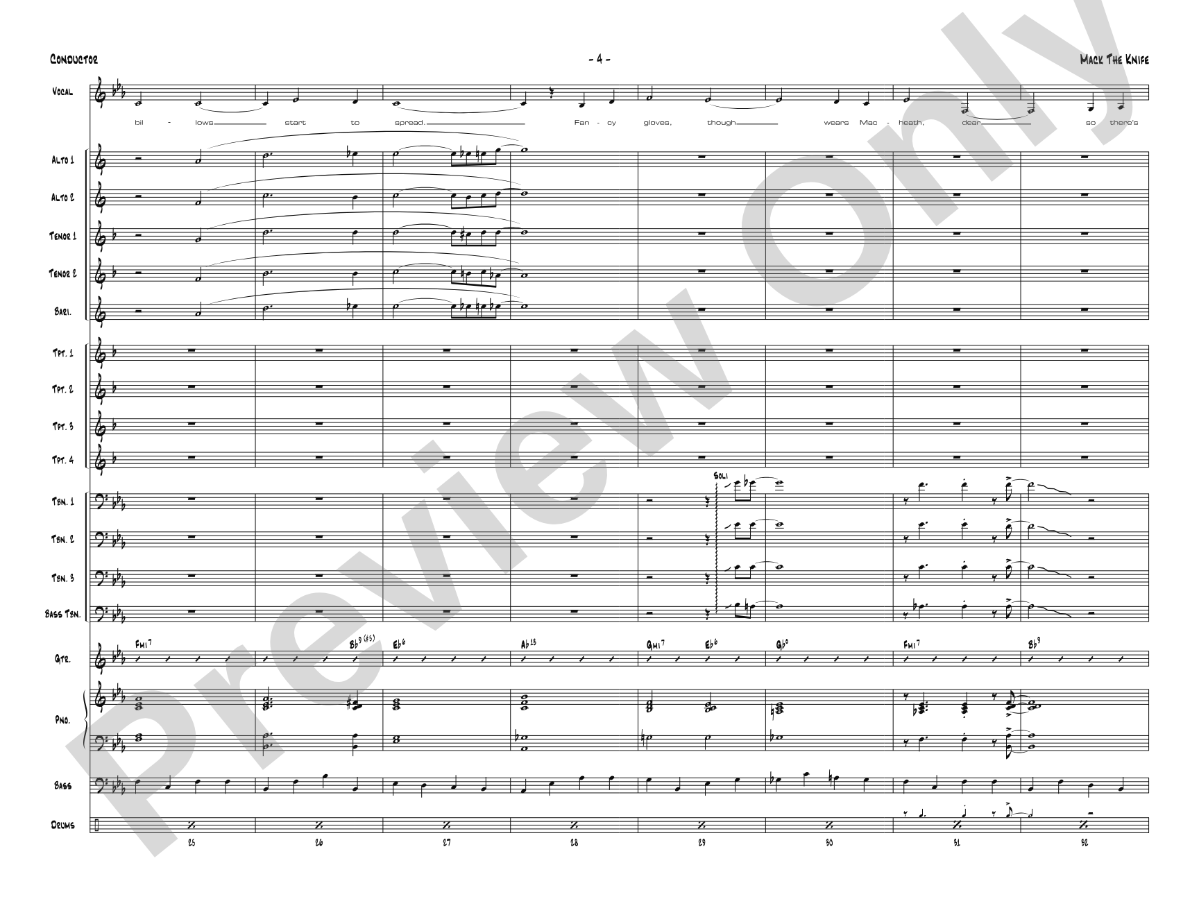 Mack the Knife: Vocal Solo with Jazz Ensemble Conductor Score & Parts
