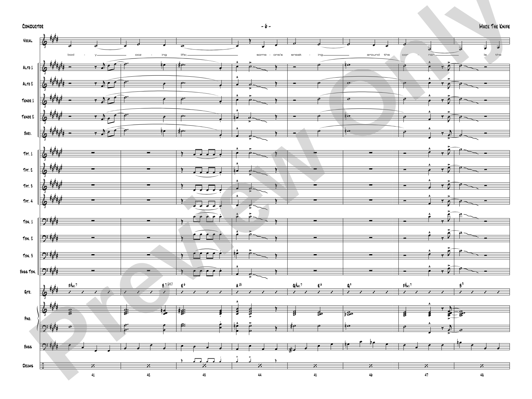 Mack the Knife: Vocal Solo with Jazz Ensemble Conductor Score & Parts