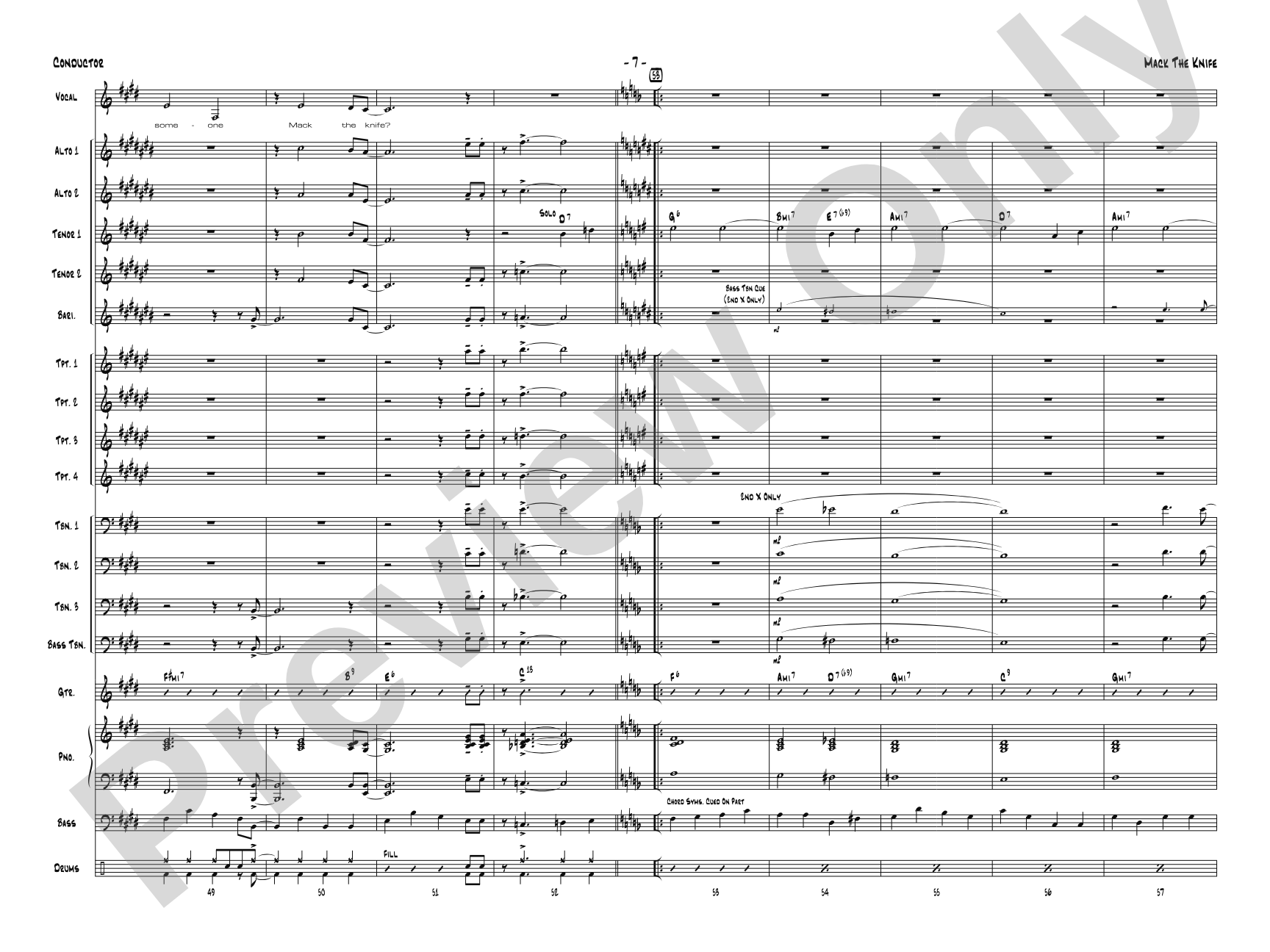 Mack the Knife: Vocal Solo with Jazz Ensemble Conductor Score & Parts