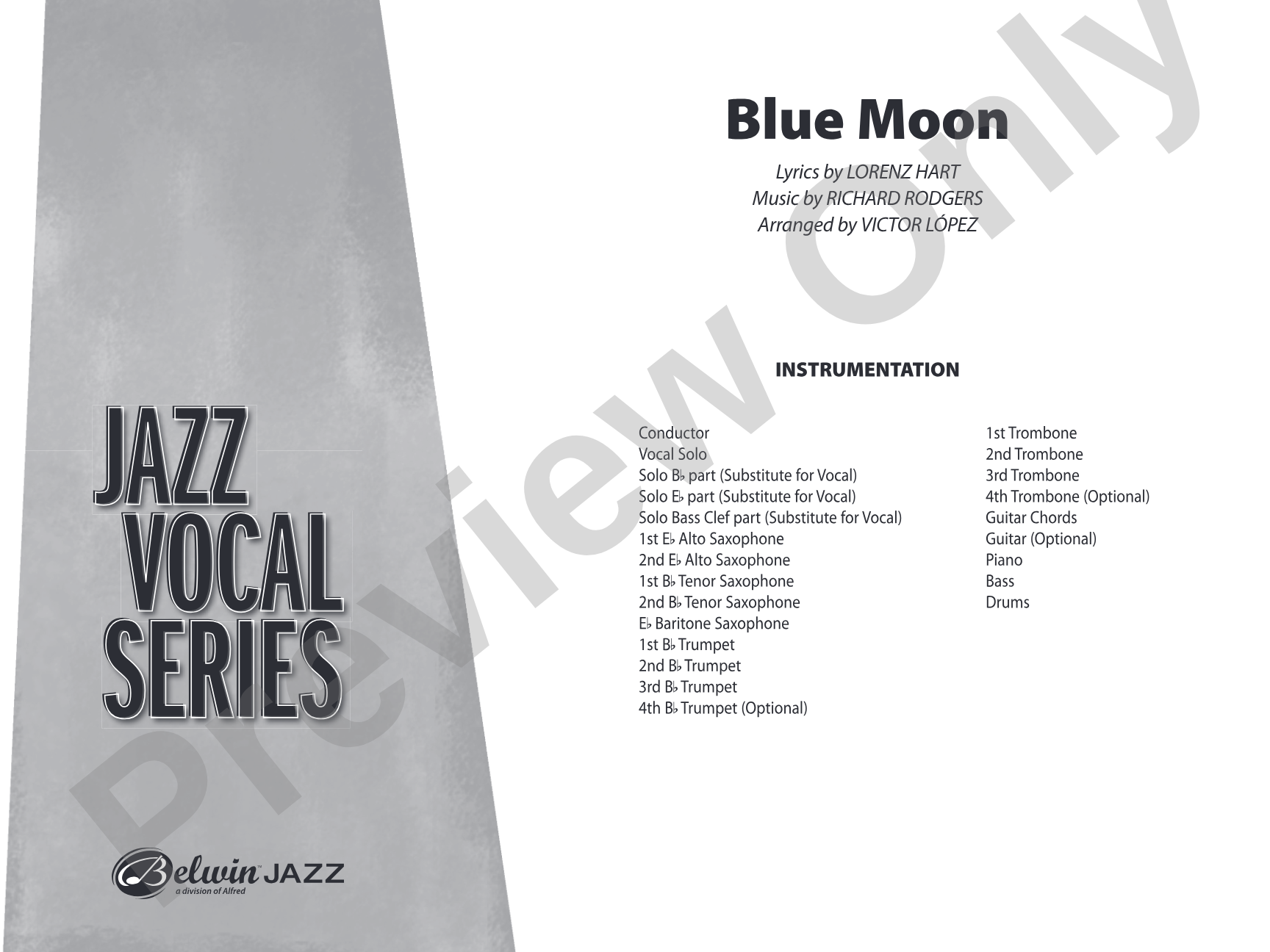Blue Moon: Vocal Solo with Jazz Ensemble Conductor Score & Parts