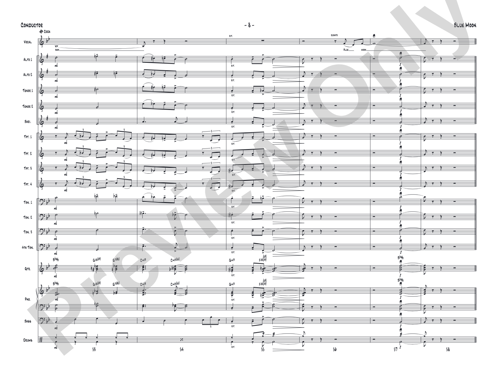 Blue Moon: Vocal Solo with Jazz Ensemble Conductor Score & Parts