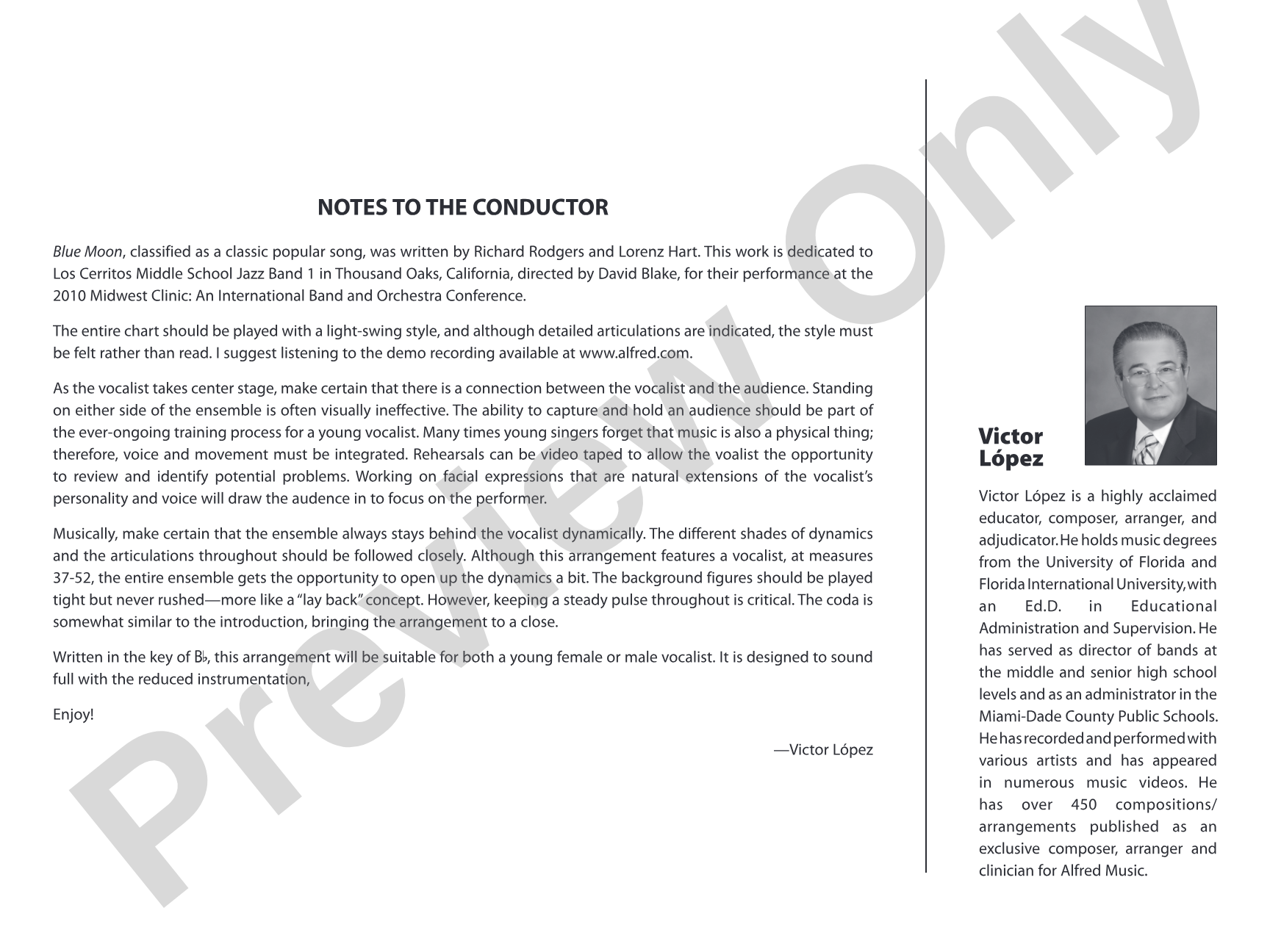 Blue Moon: Vocal Solo with Jazz Ensemble Conductor Score & Parts