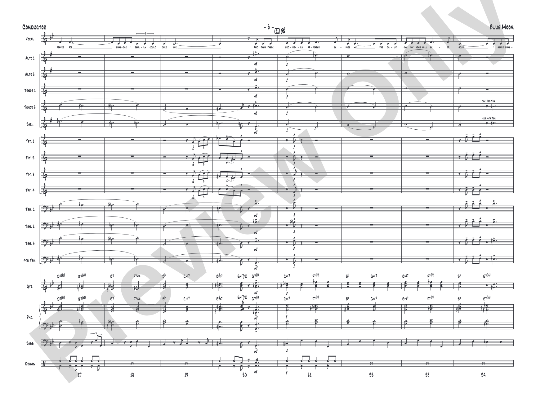 Blue Moon: Vocal Solo with Jazz Ensemble Conductor Score & Parts
