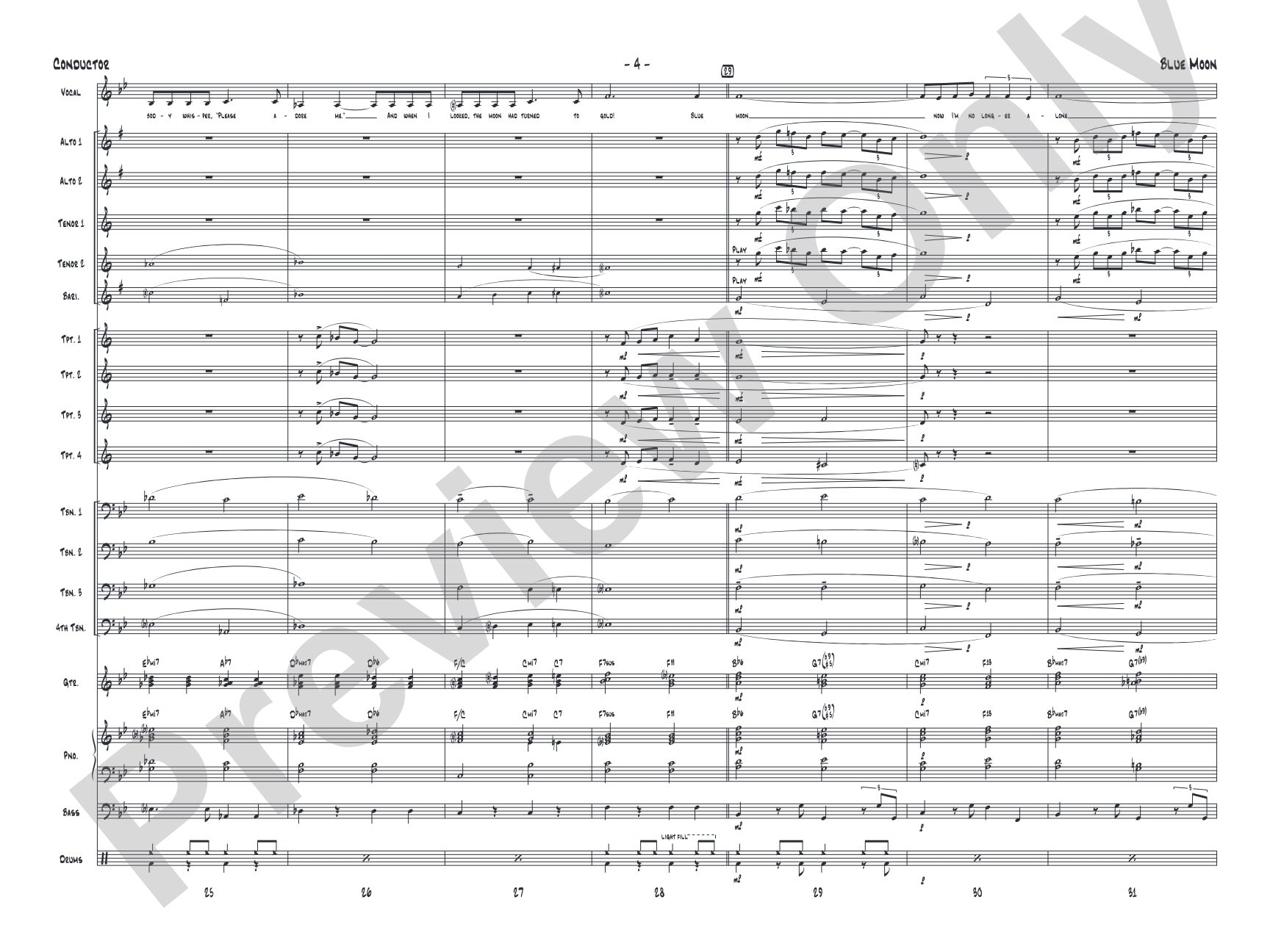 Blue Moon: Vocal Solo with Jazz Ensemble Conductor Score & Parts