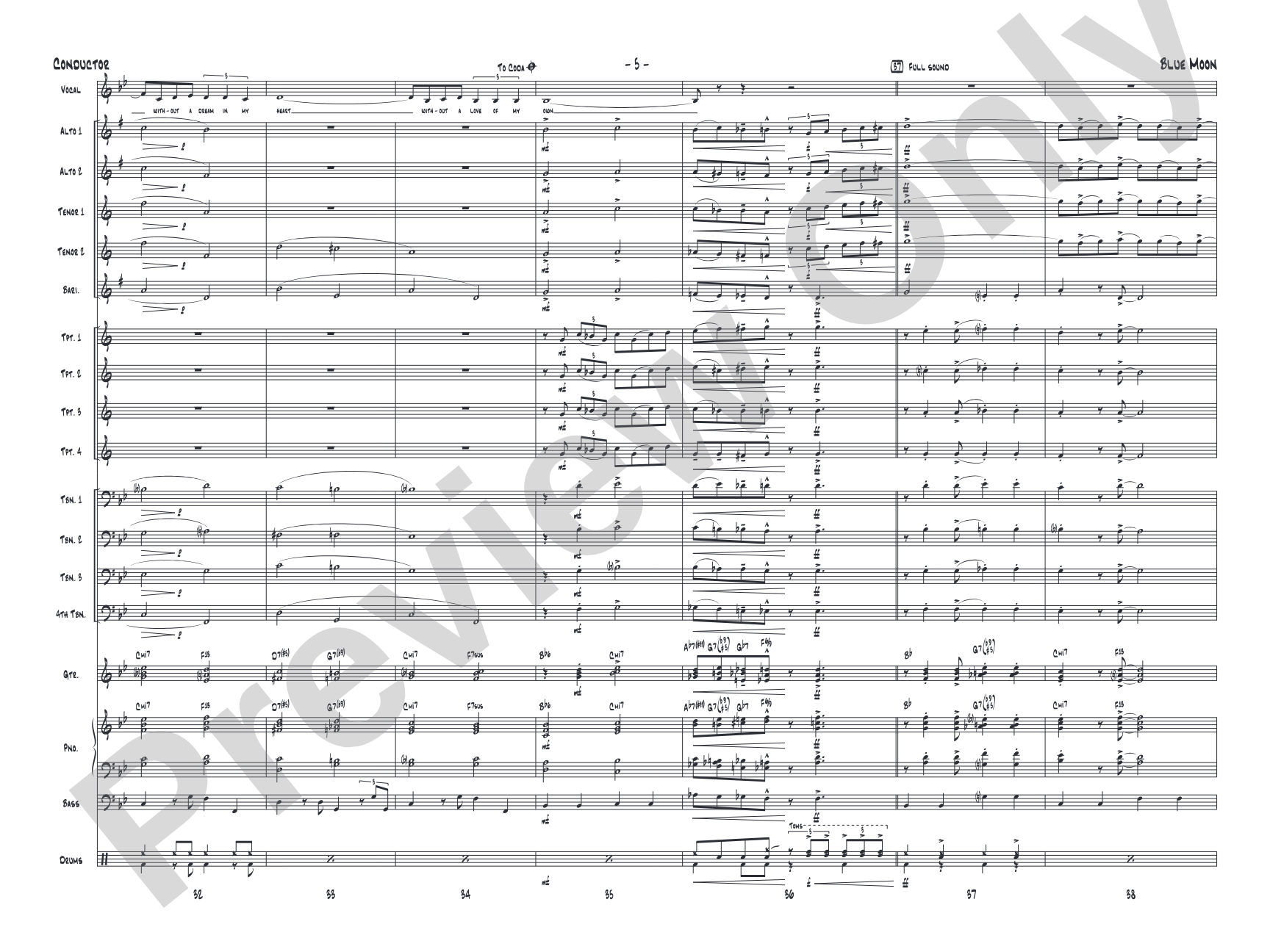 Blue Moon: Vocal Solo with Jazz Ensemble Conductor Score & Parts